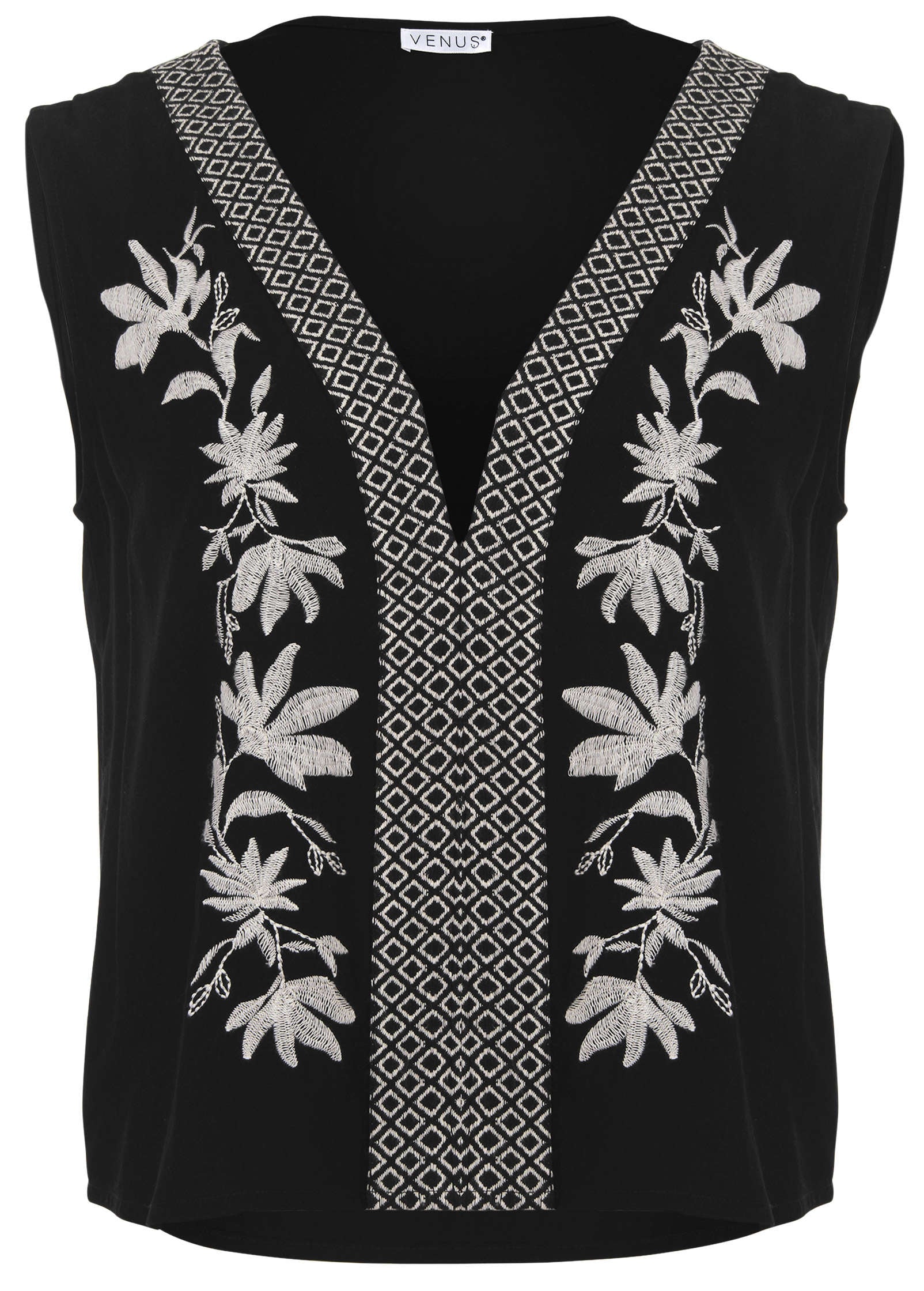 Embroidered Floral Tank - Jet Black