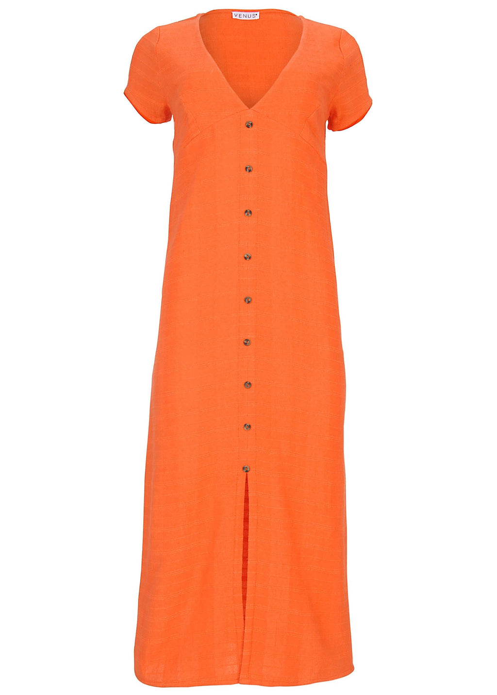 Linen Midi Dress - Orange