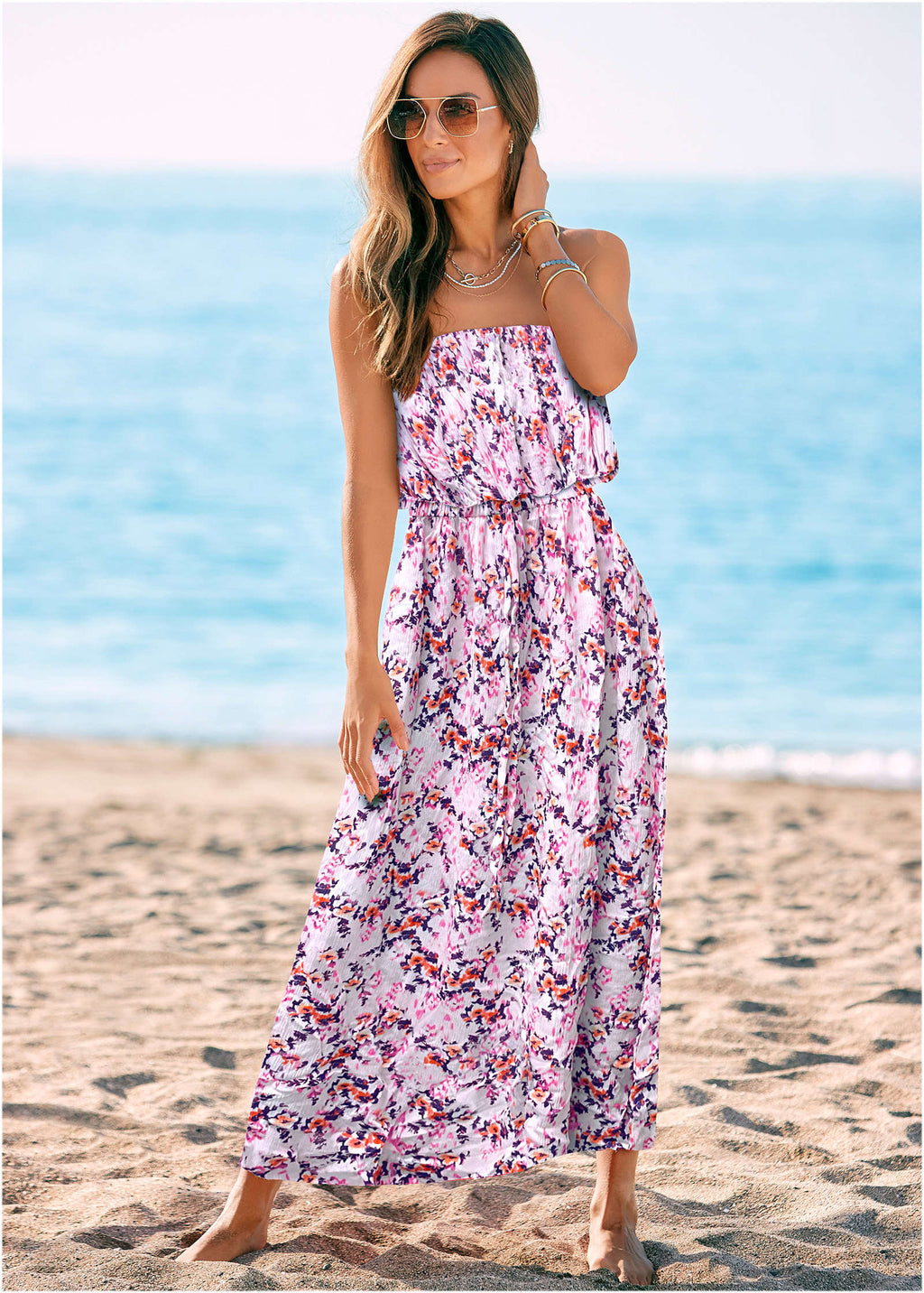 Strapless Maxi Dress  - Pink & Purple