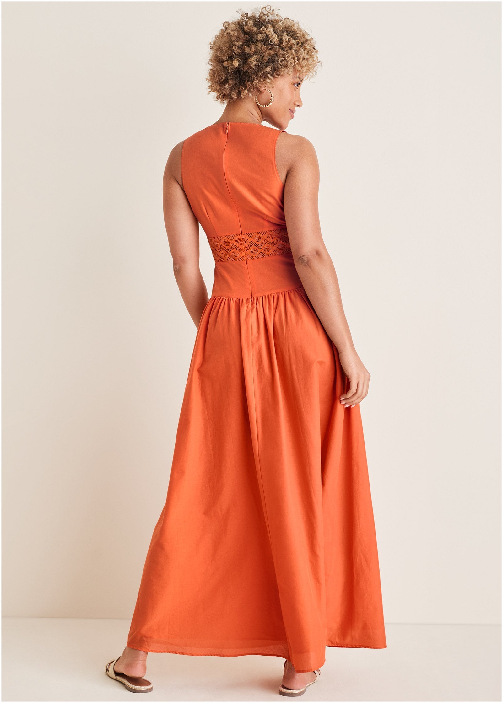 Lace Detail Drop Waist Maxi - Orange