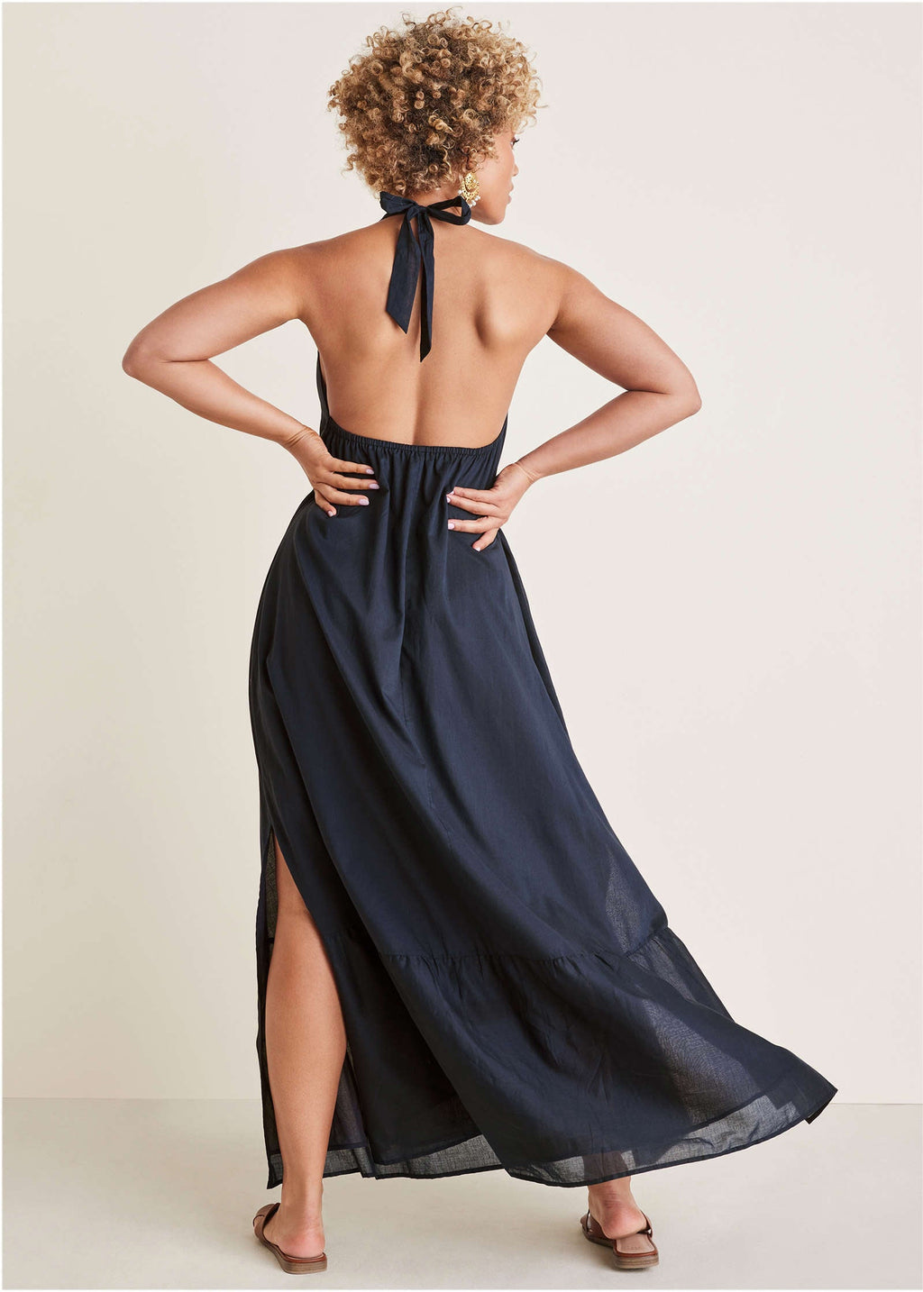 Deep V Halter Maxi Dress - Navy