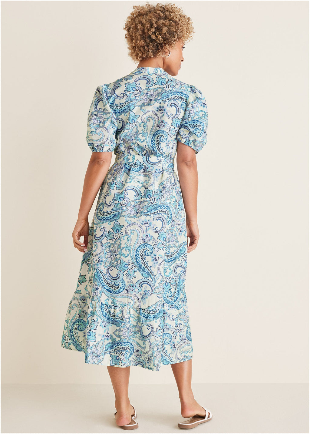 Belted Maxi Dress - Blue Paisley Swirls