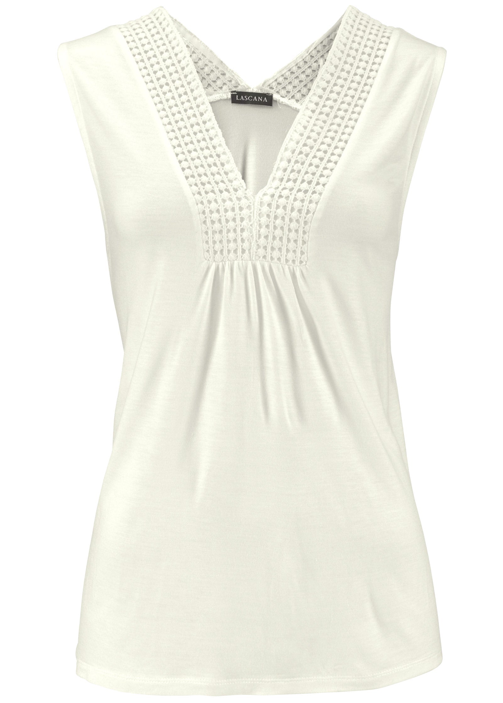 Crochet Inset V-Neck Tank - White