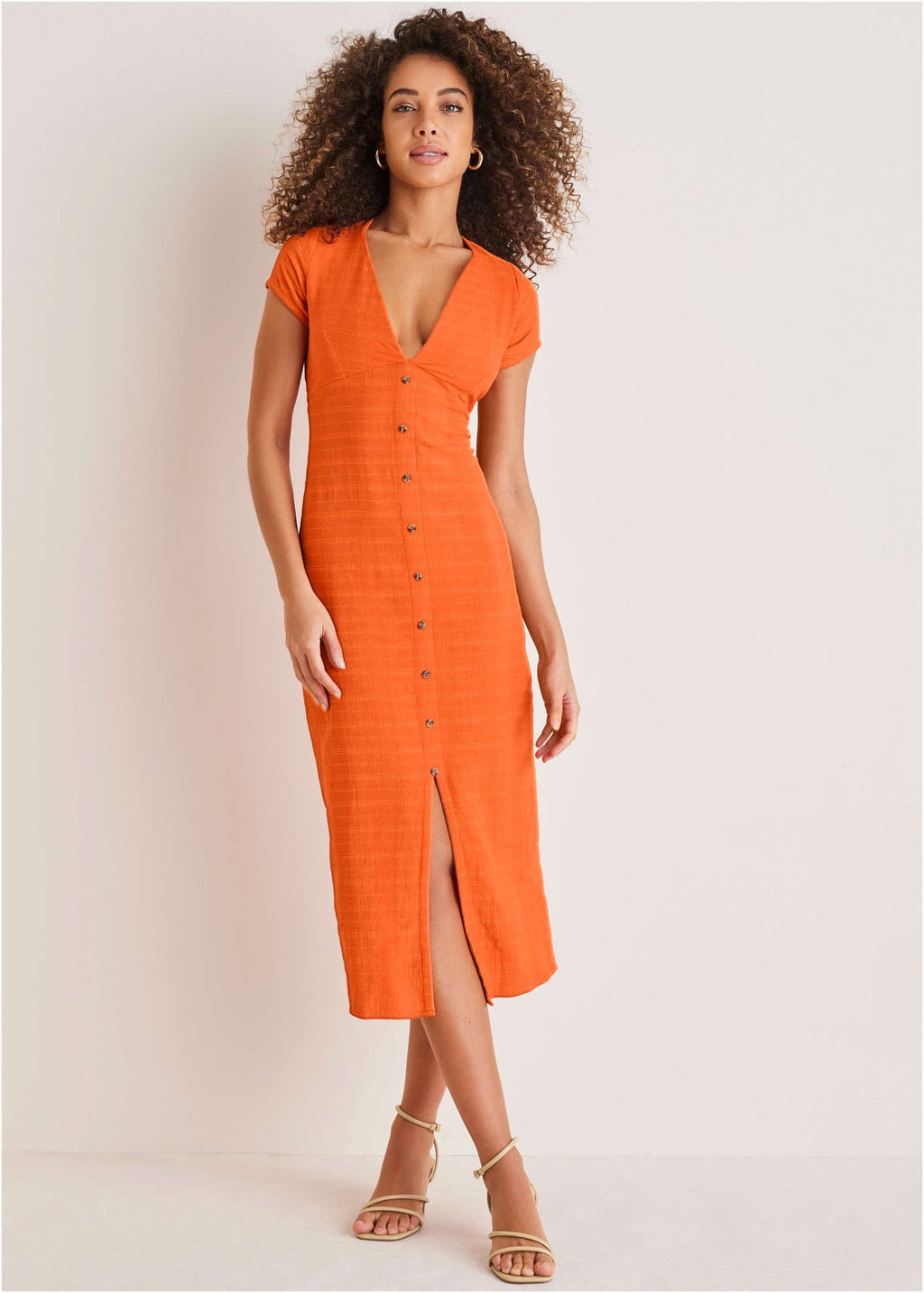 Linen Midi Dress - Orange