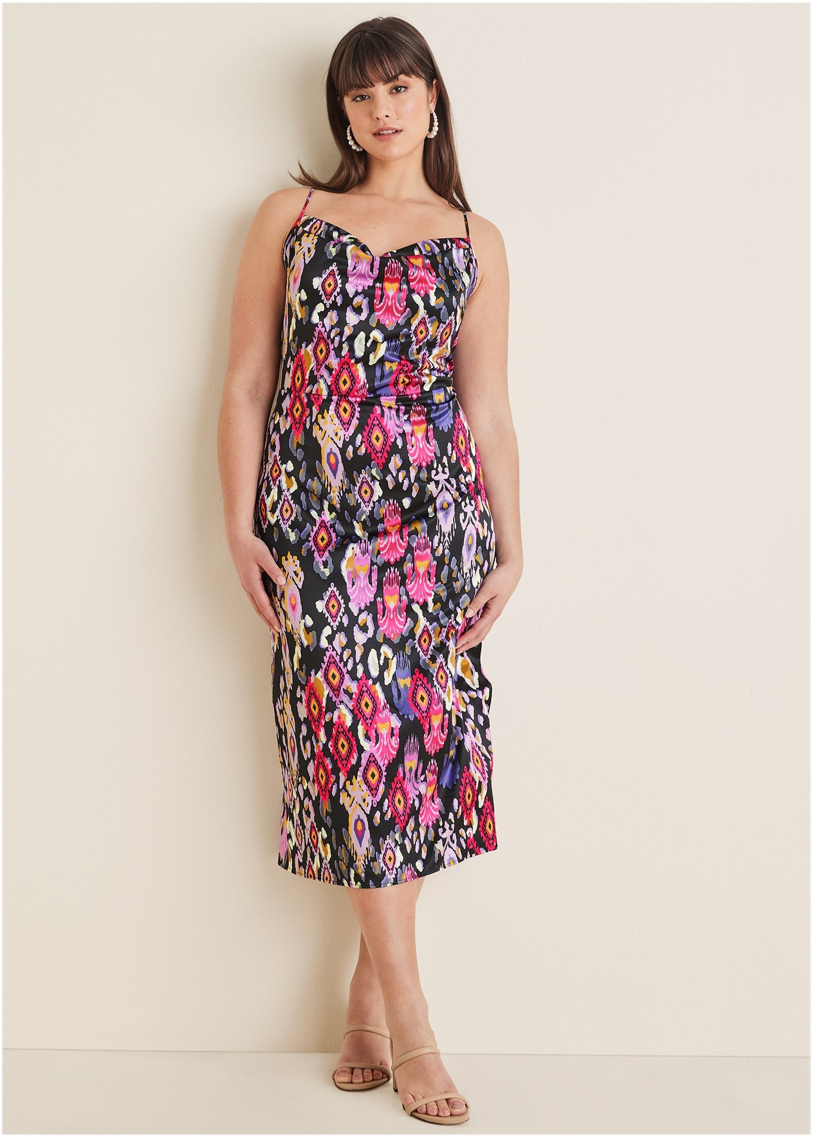 Cowl Neck Slip Dress - Desert Ikat Black