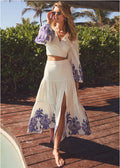 Printed Linen Two-Piece Set - Purple Paisley Border