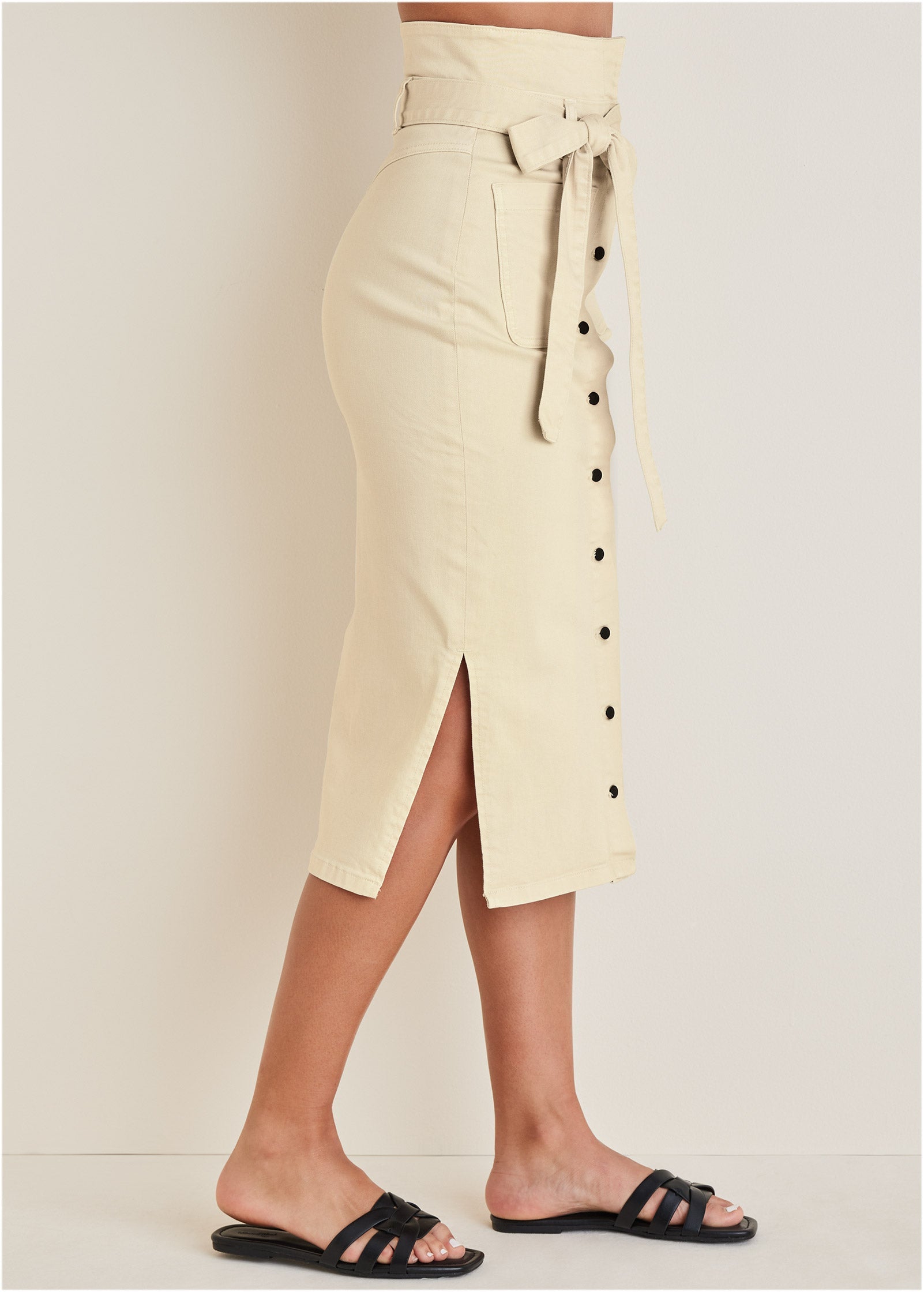 Color Denim Midi Skirt - Cream