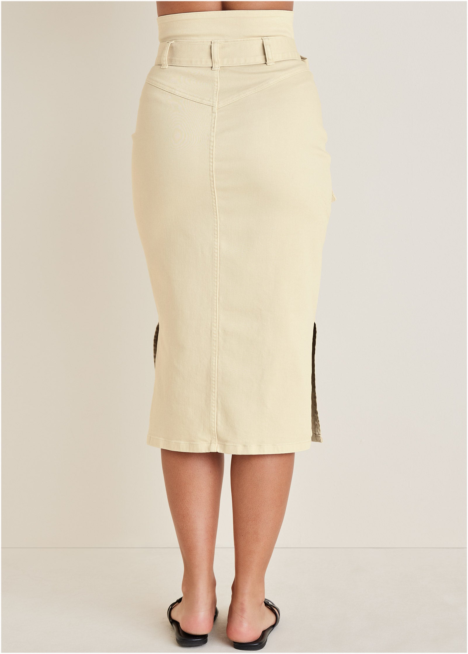 Color Denim Midi Skirt - Cream
