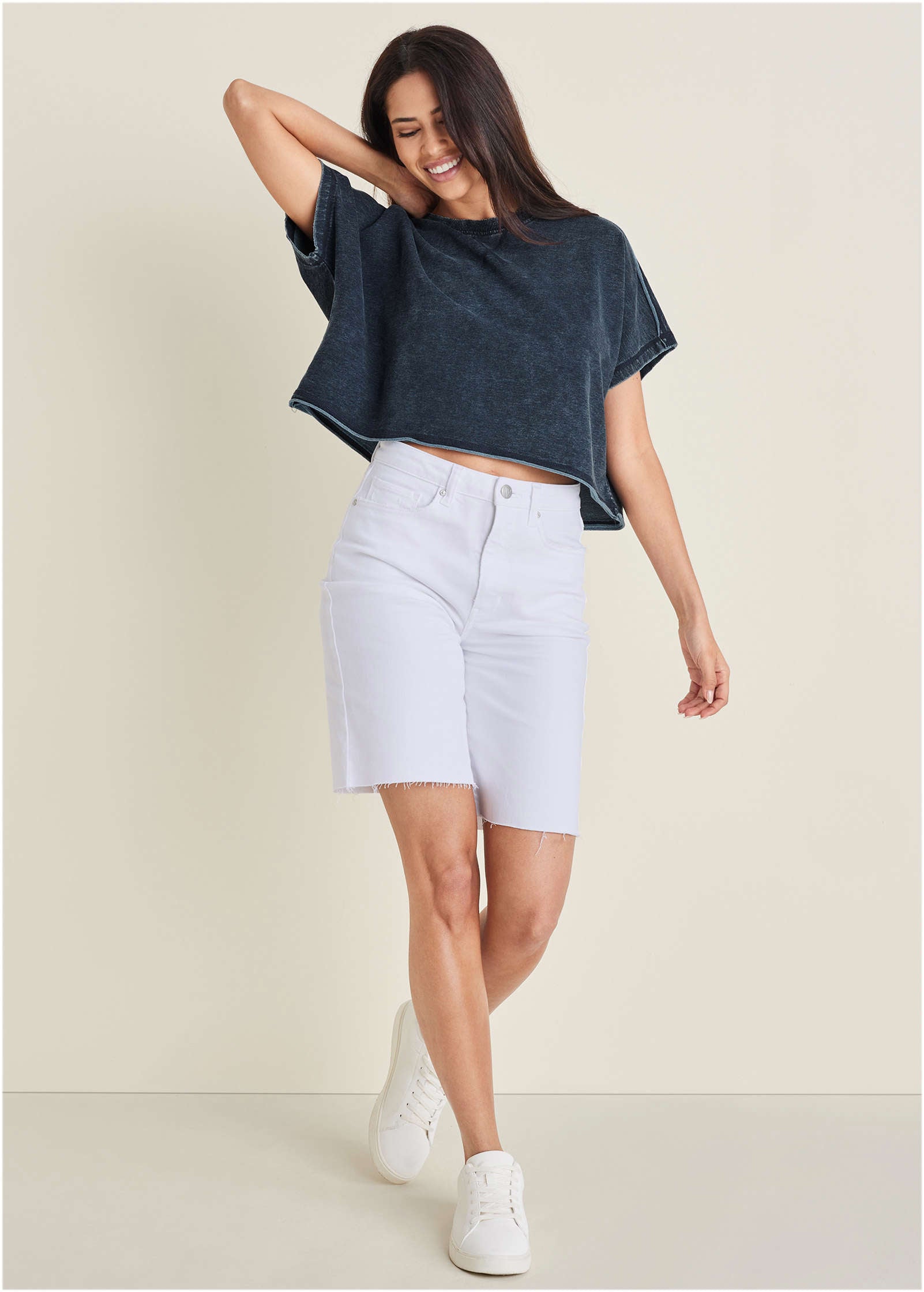 Brooke Denim Bermuda Shorts - White