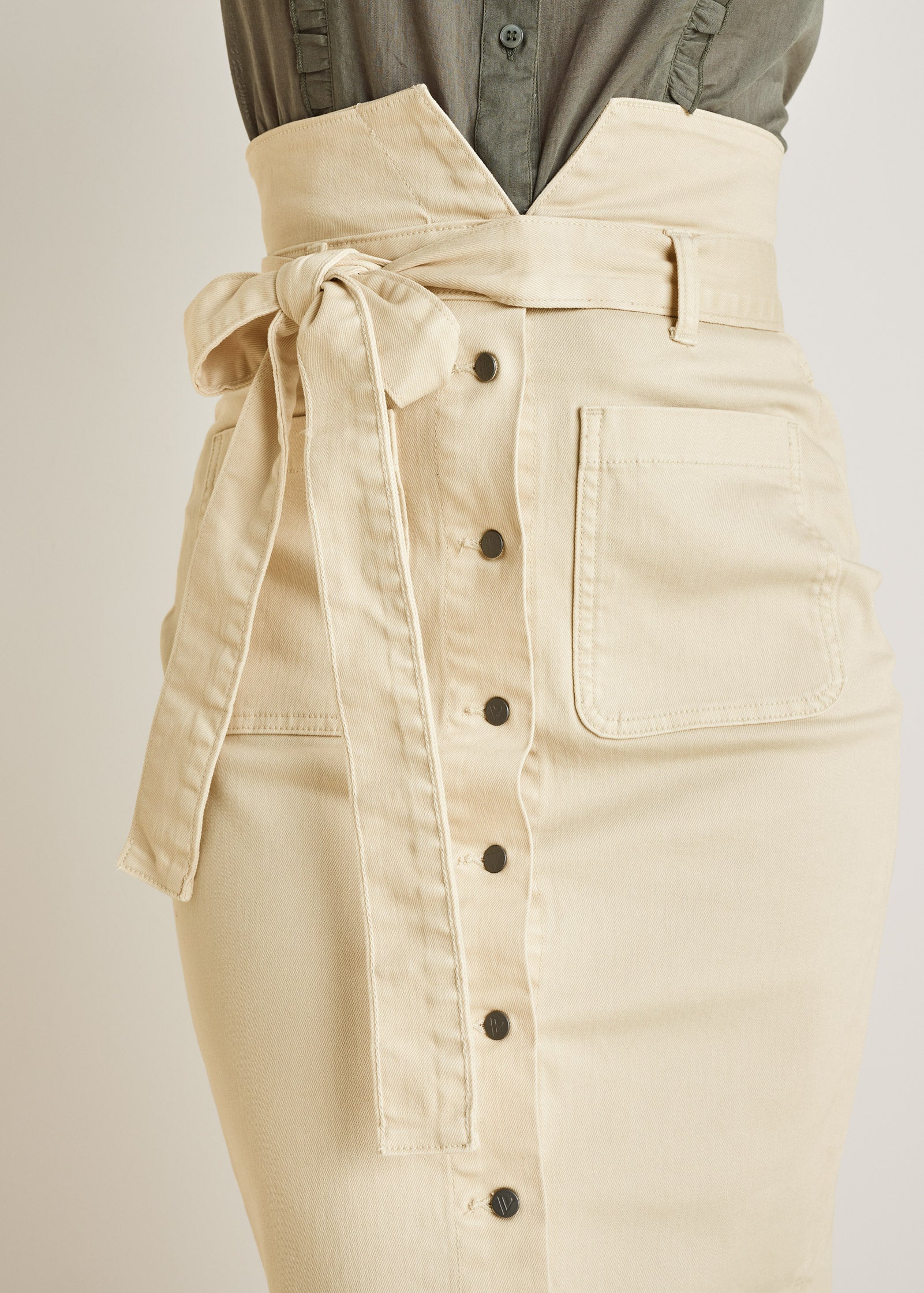 Color Denim Midi Skirt - Cream