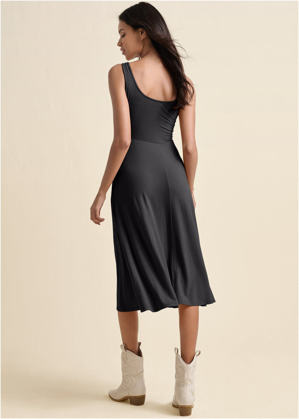 Midi Dress With Pockets - Black
