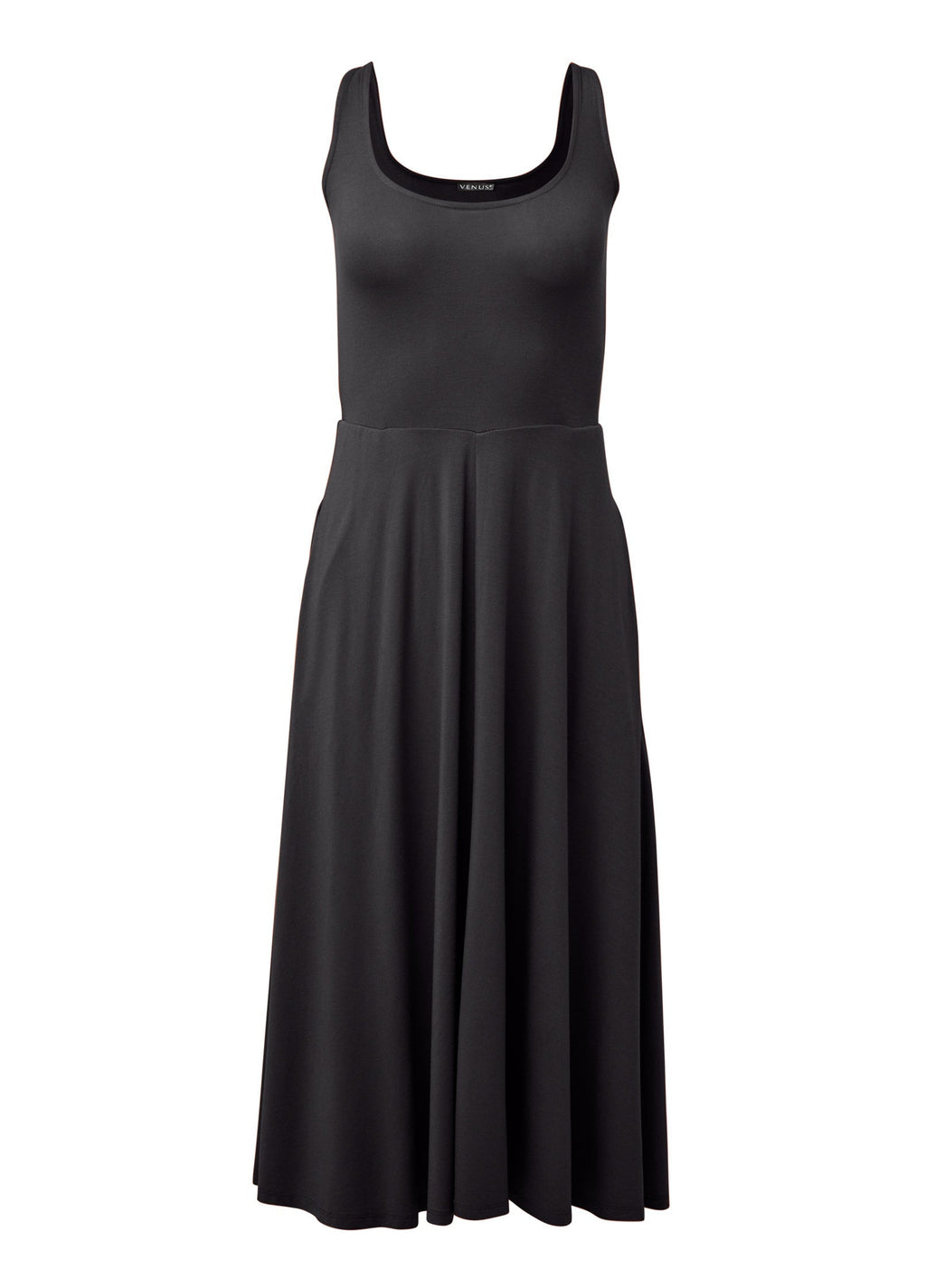 Midi Dress With Pockets - Black