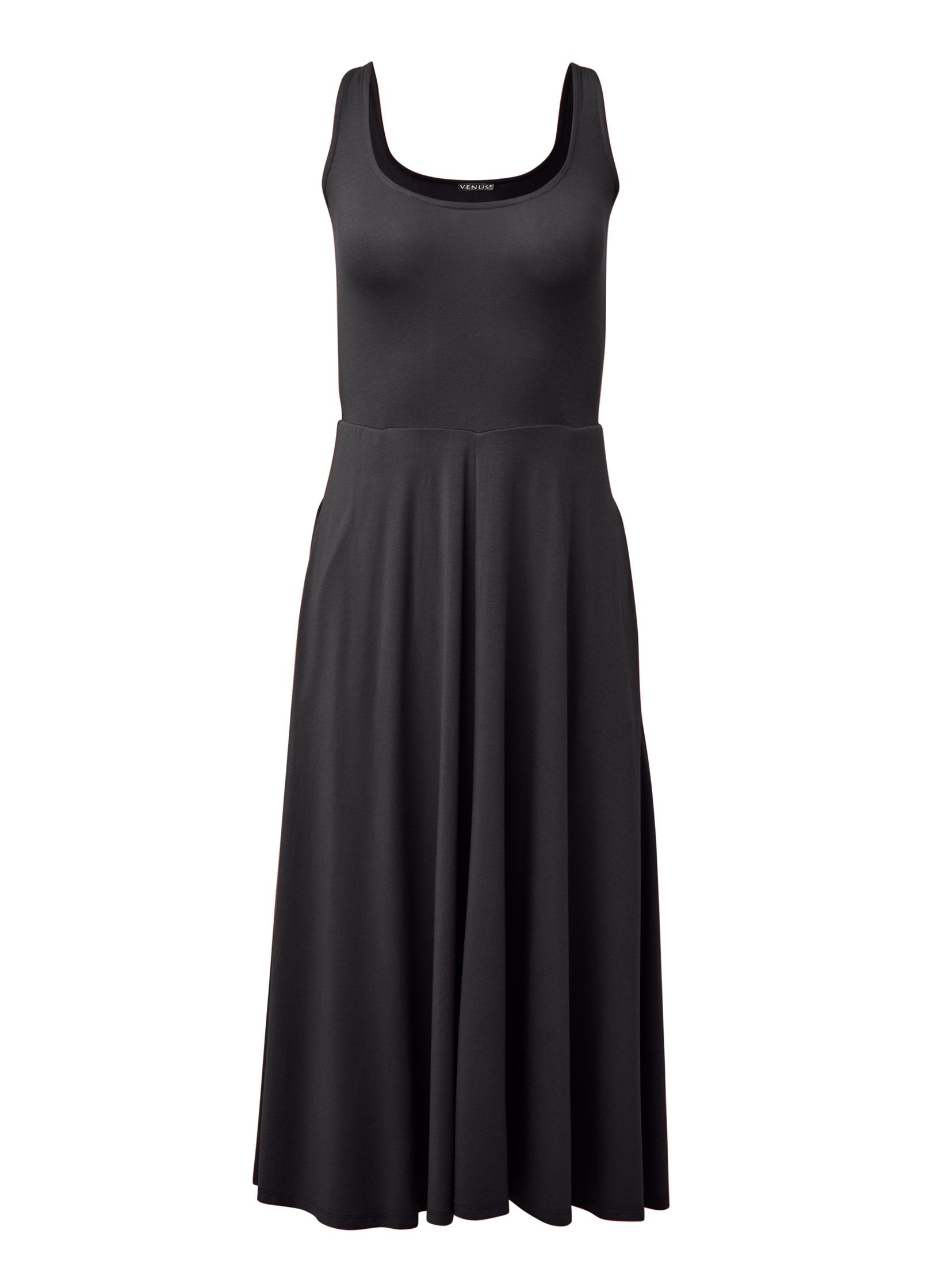 Midi Dress With Pockets - Black