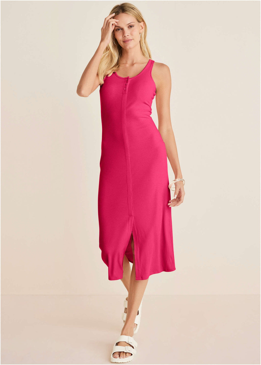 Henley Midi Dress - Dark Pink