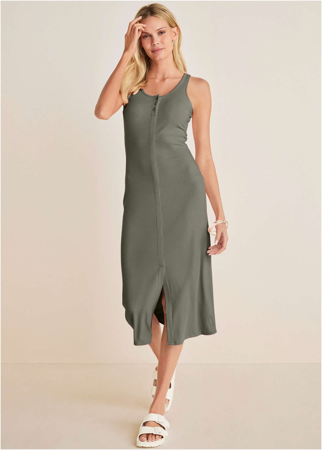 Henley Midi Dress - Olive
