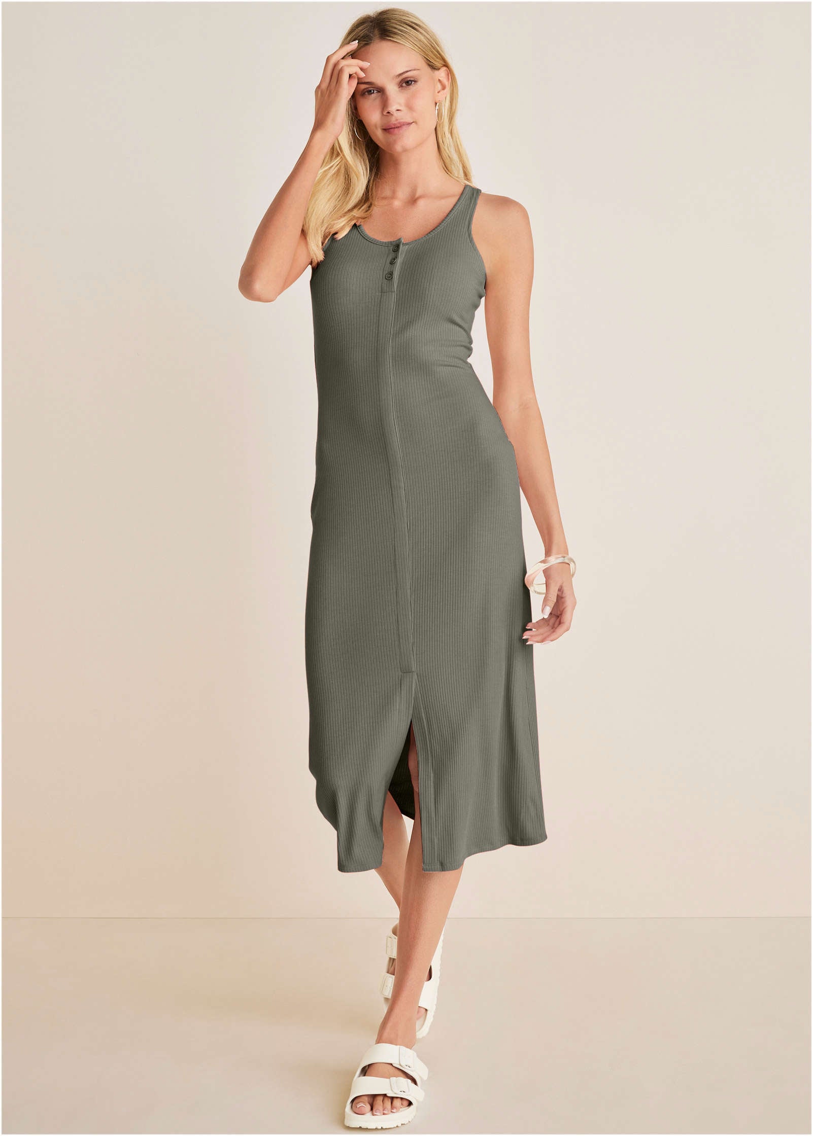 Henley Midi Dress - Olive