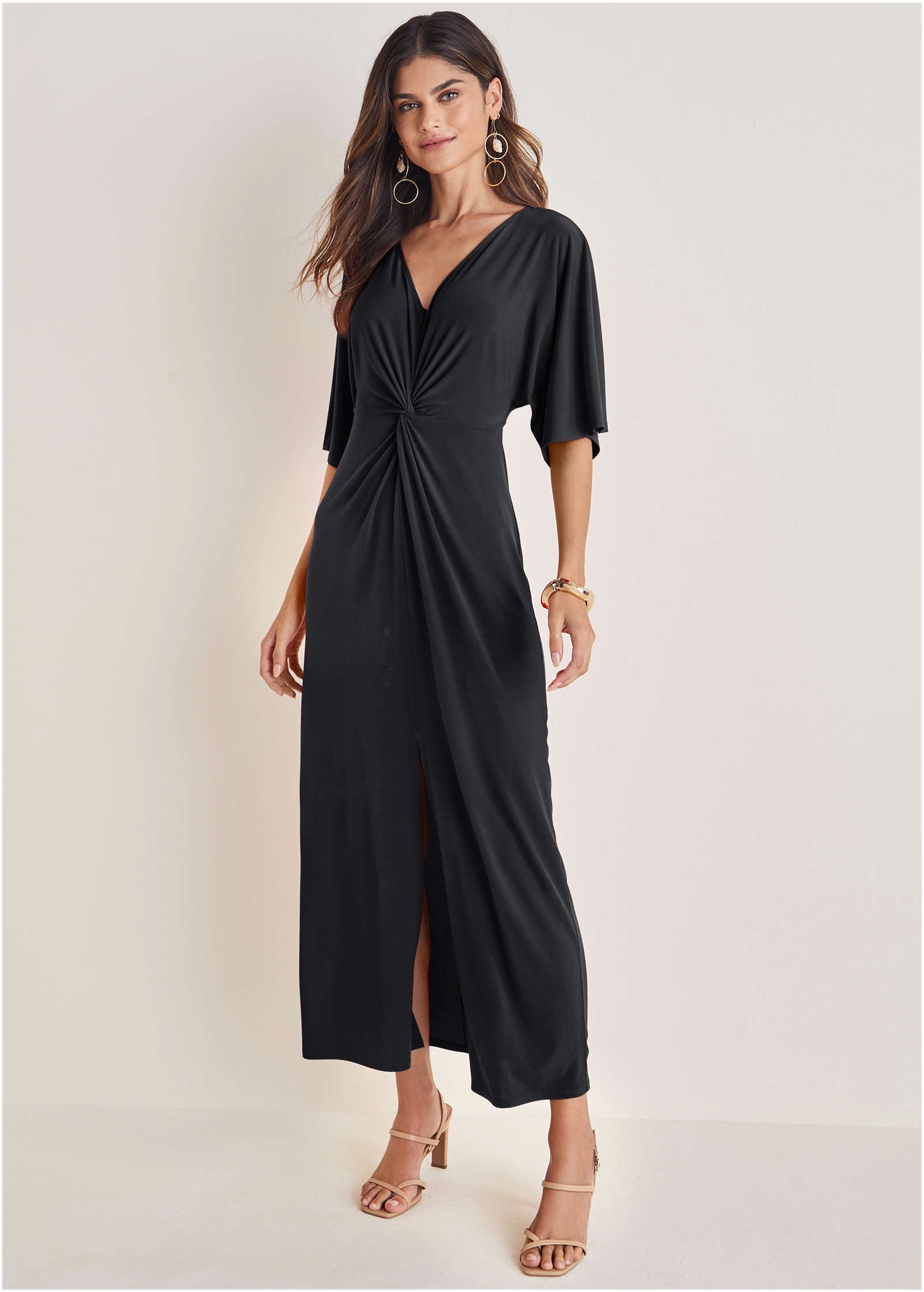 Twist Front Maxi Dress - Jet Black