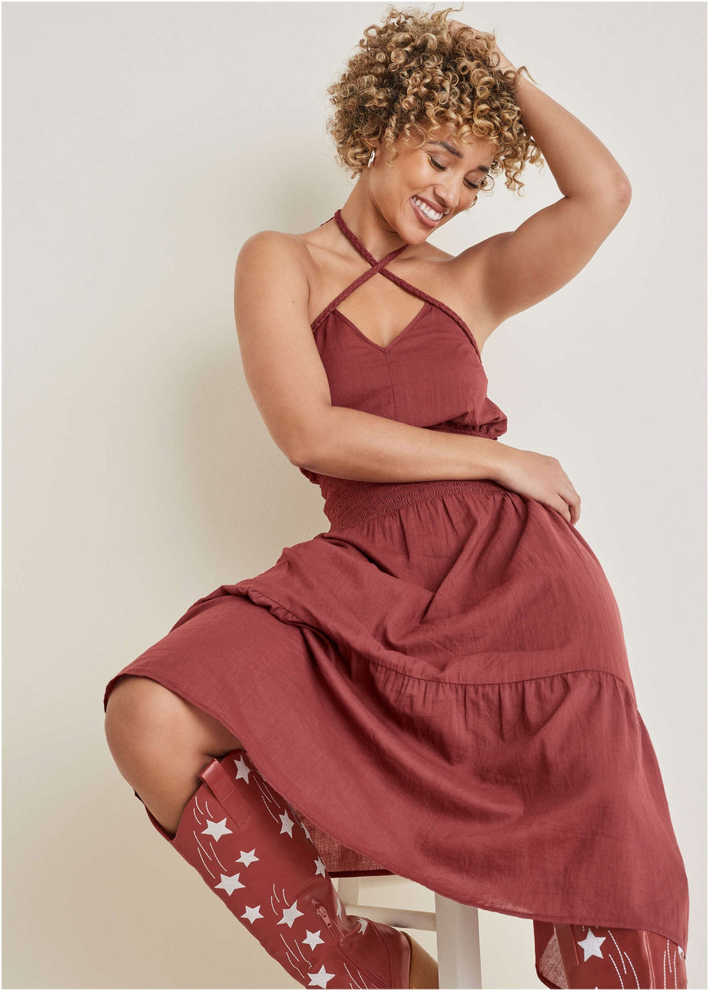 Halter Midi Dress - Auburn