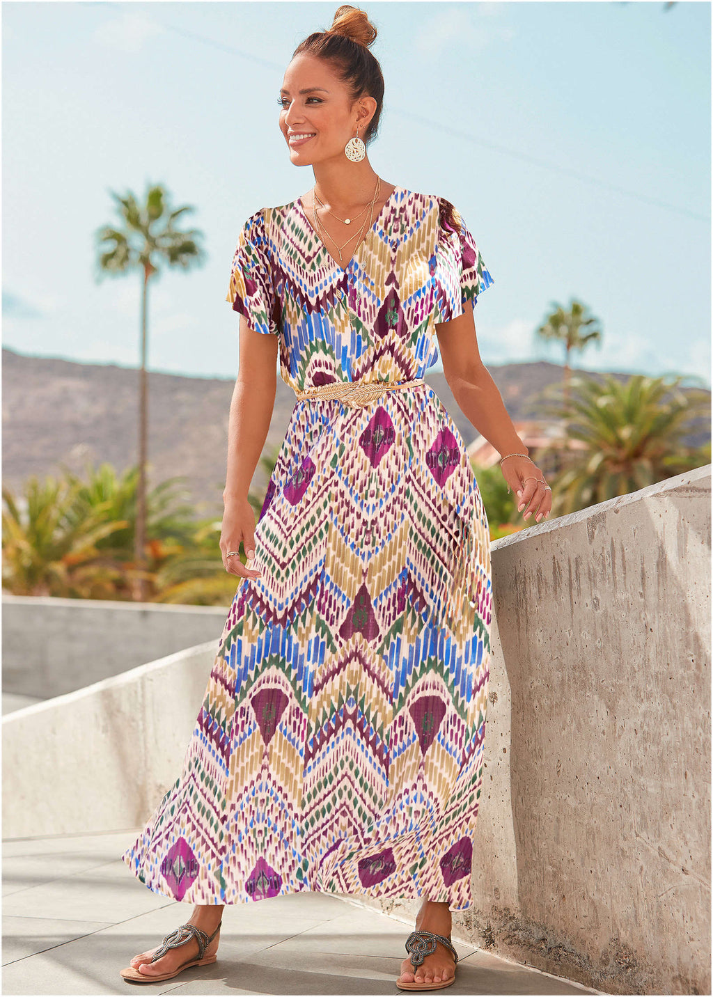 Abstract Print Maxi Dress - White Multi