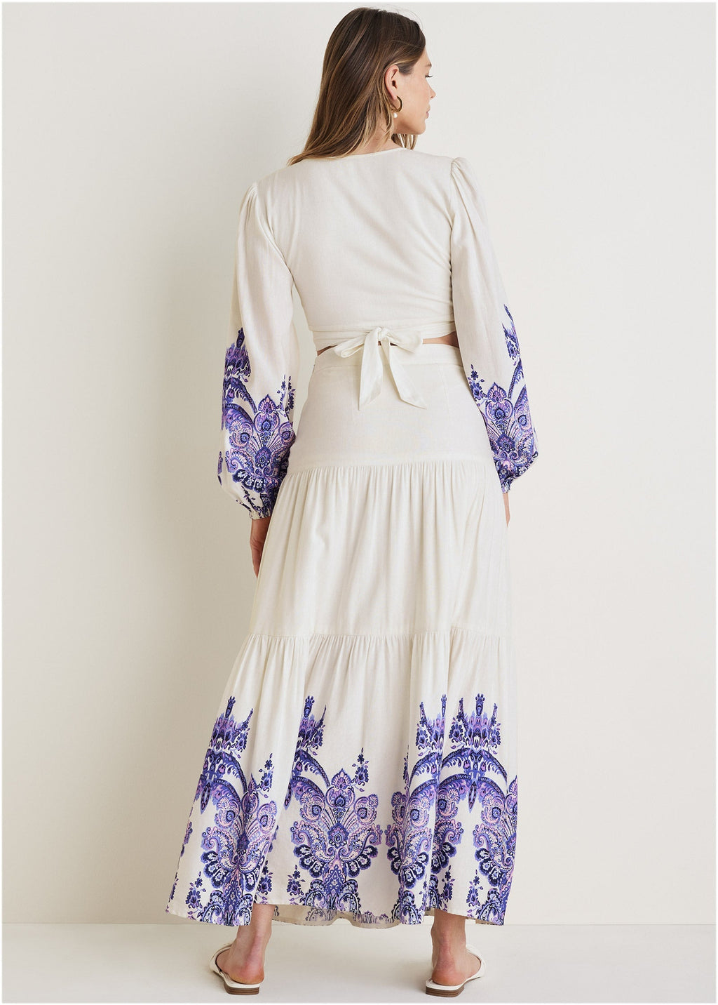 Printed Linen Two-Piece Set - Purple Paisley Border