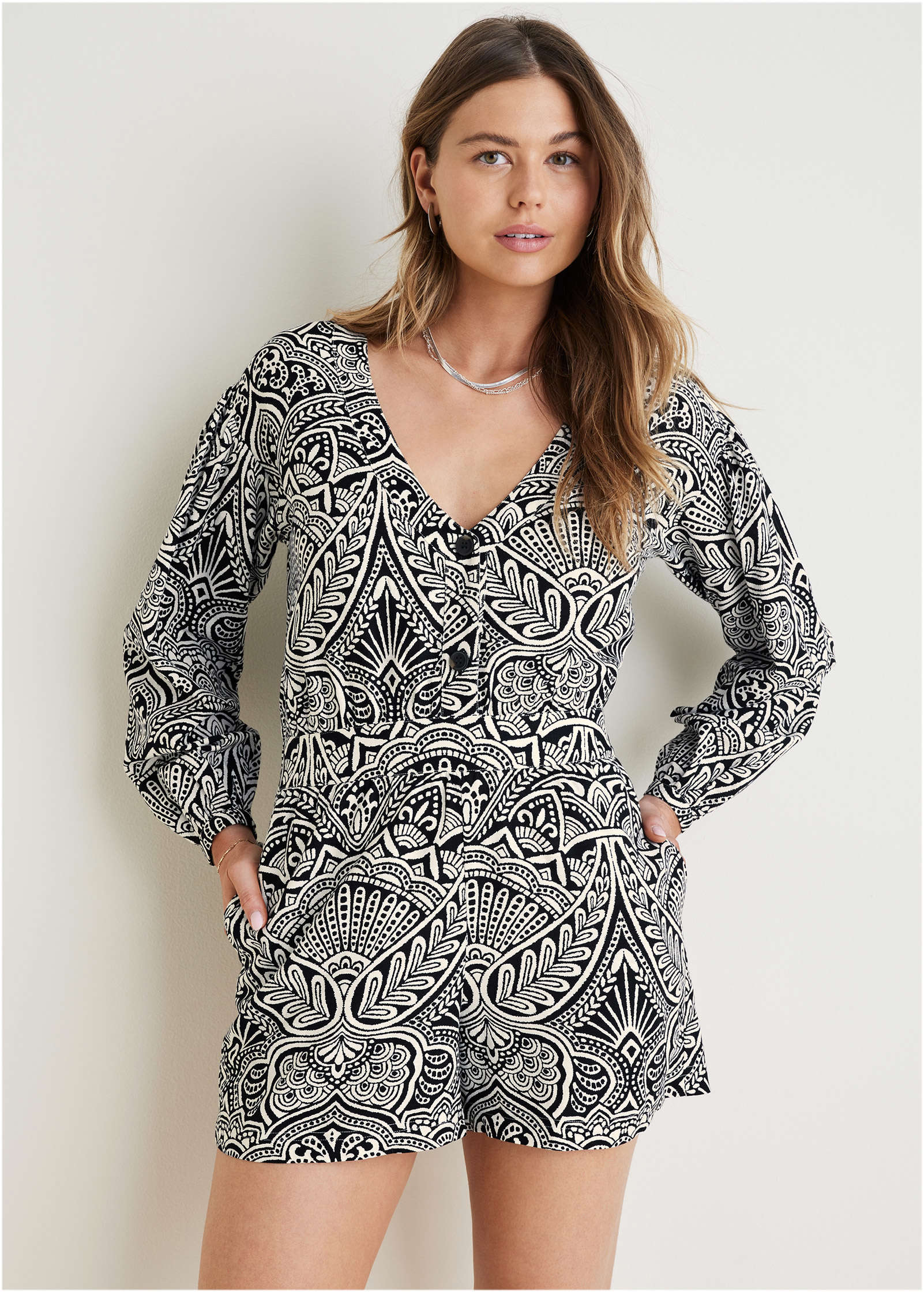 Linen Printed Romper - Modern Folk Bicolor