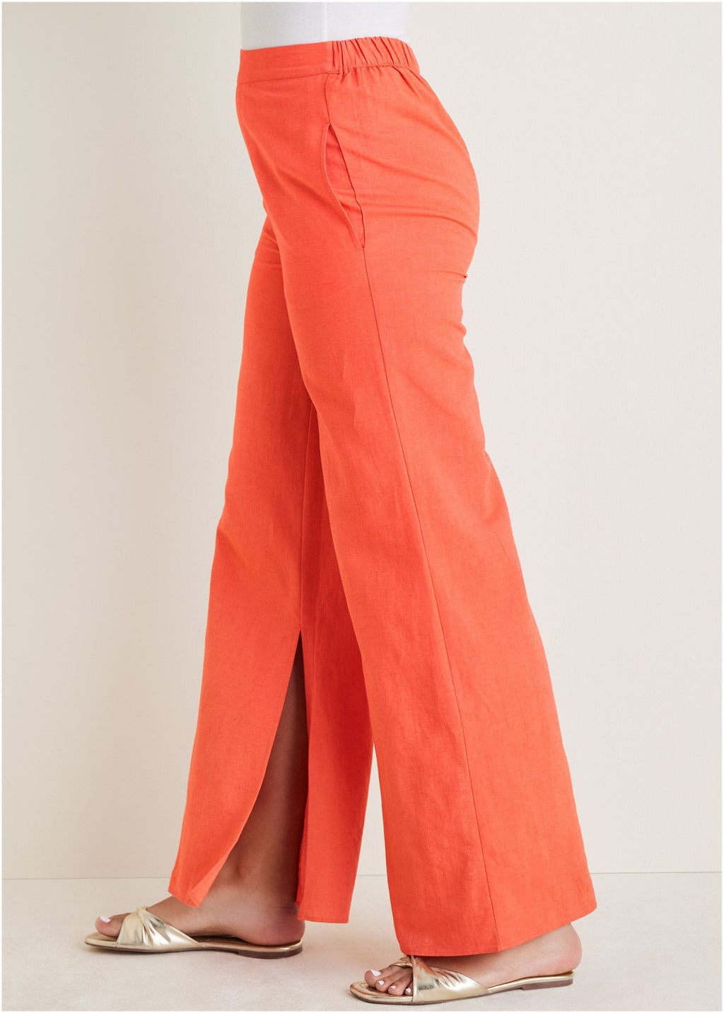 Linen Side Slit Pant - Burnt Orange