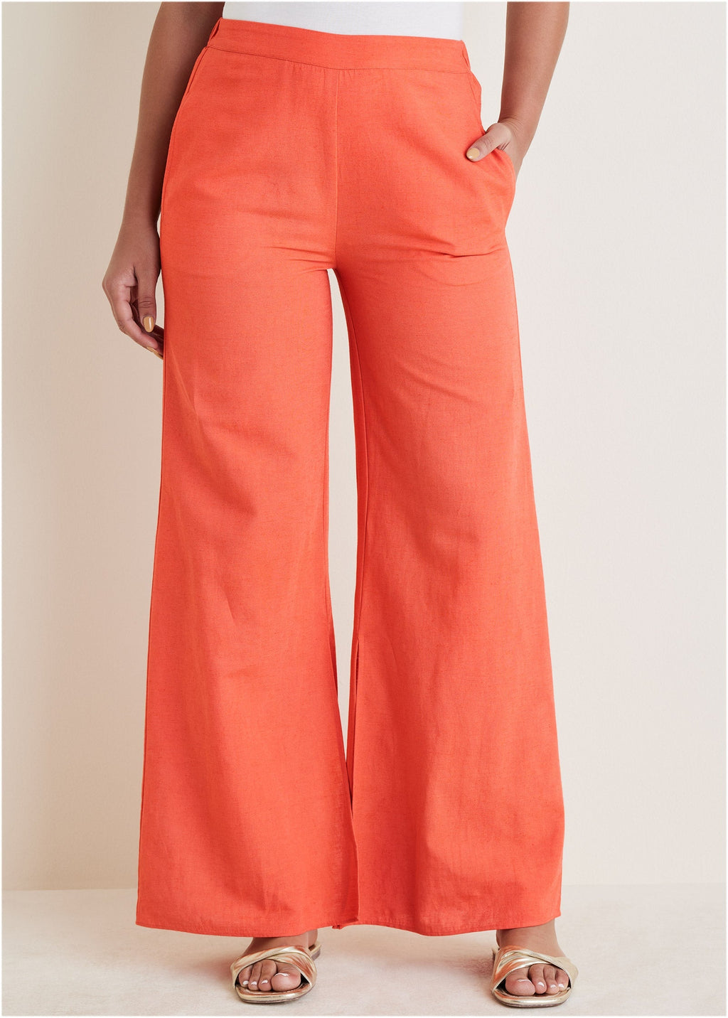 Linen Side Slit Pant - Burnt Orange