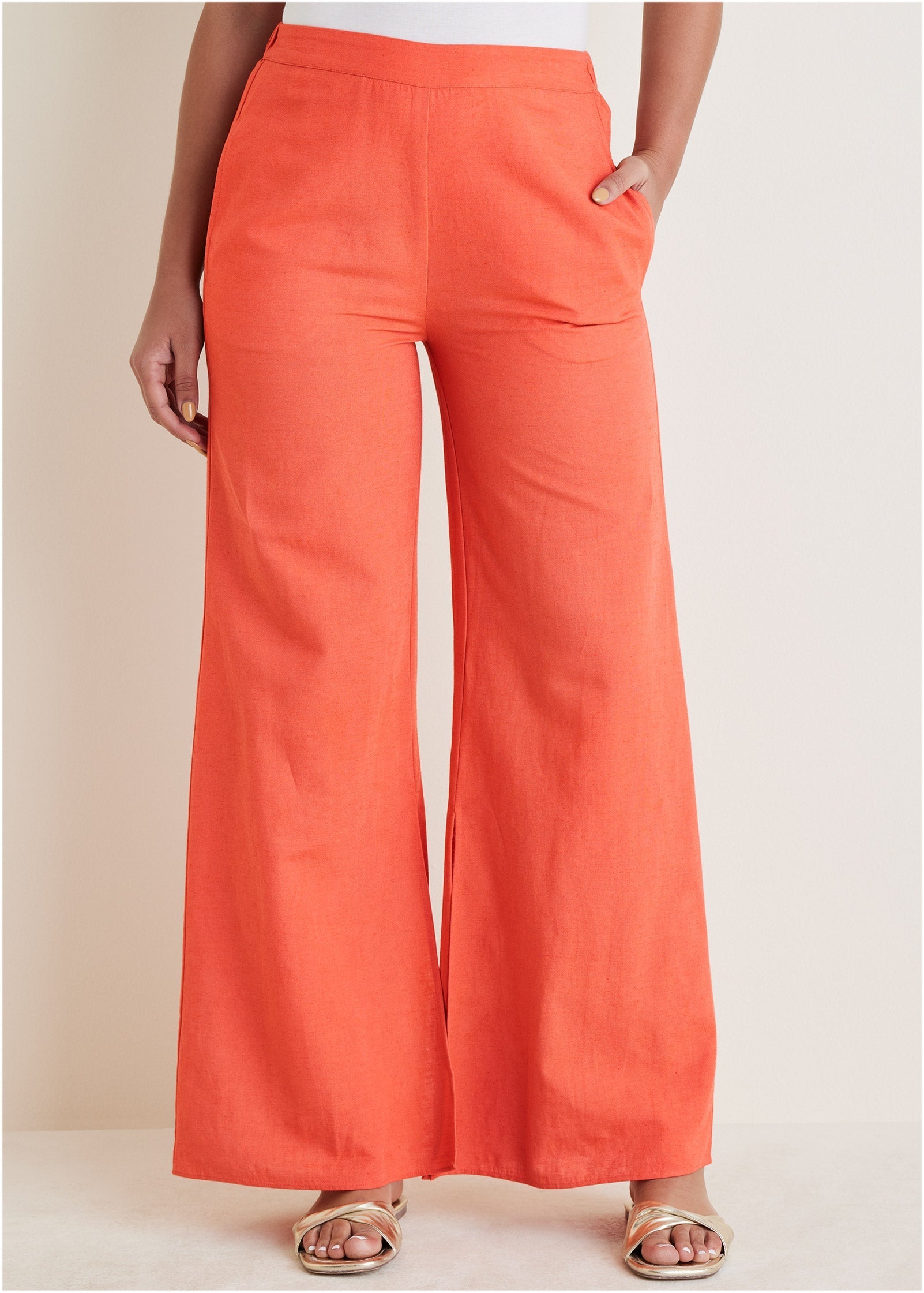 Linen Side Slit Pant - Burnt Orange