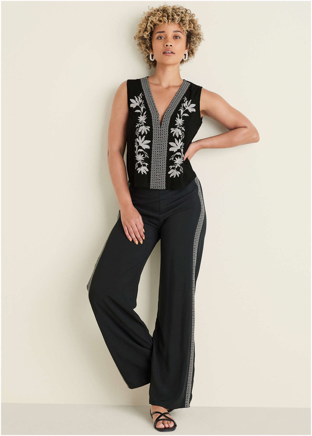 Embroidered Floral Tank - Jet Black