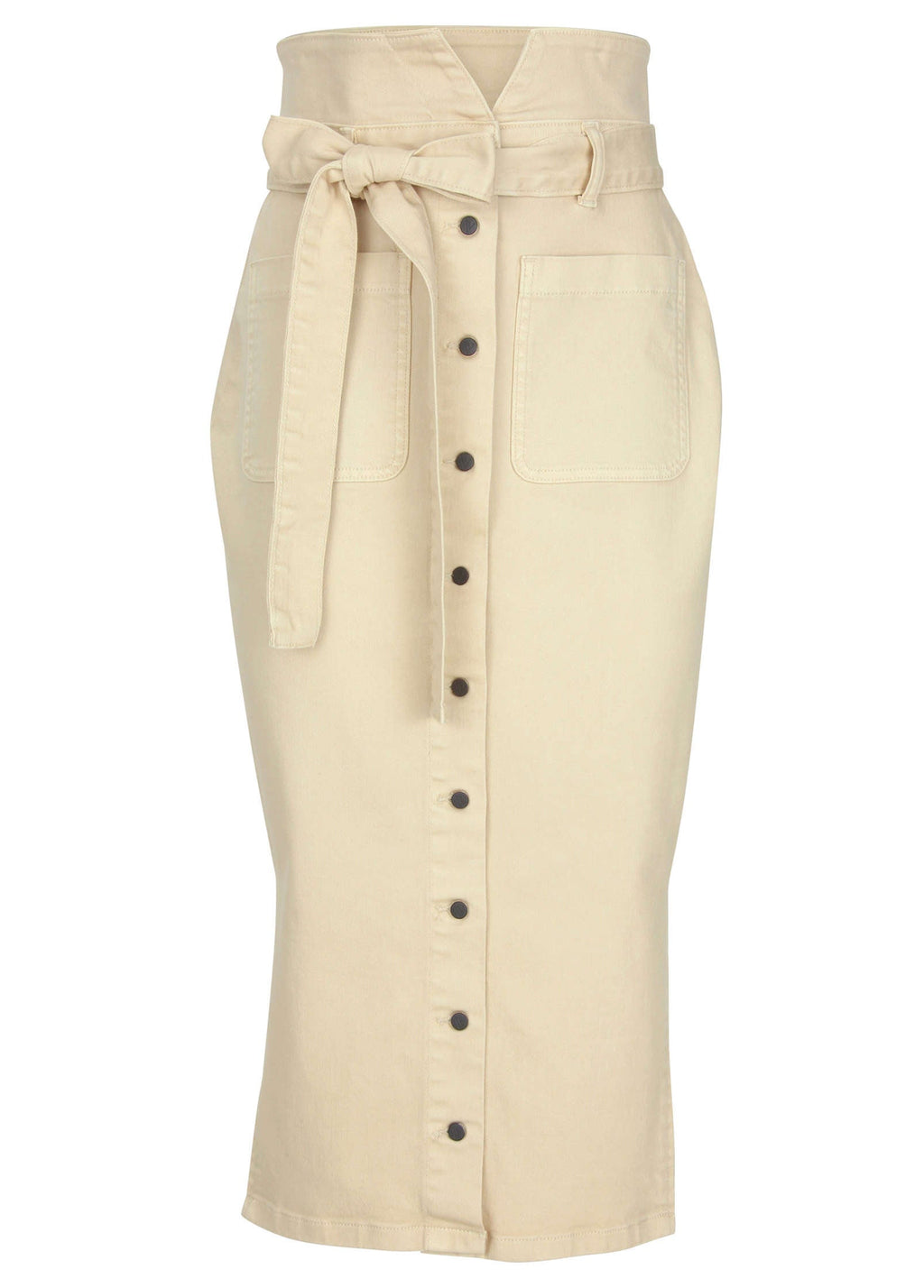 Color Denim Midi Skirt - Cream