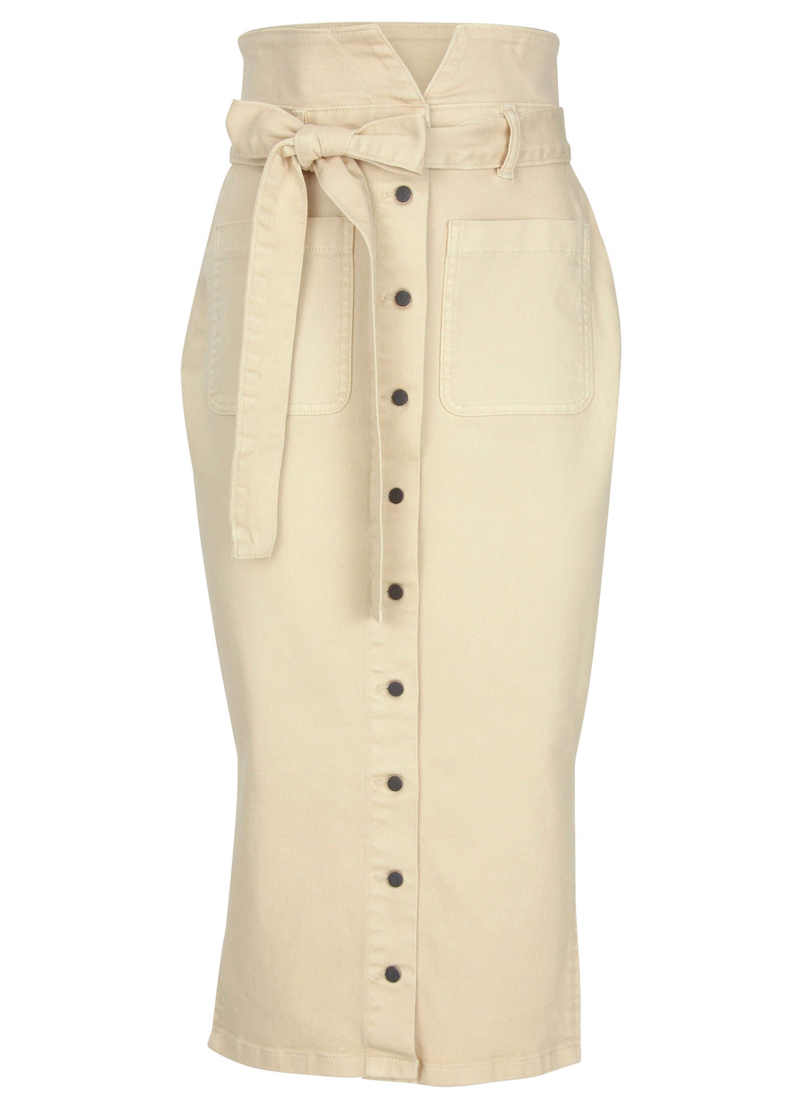 Color Denim Midi Skirt - Cream