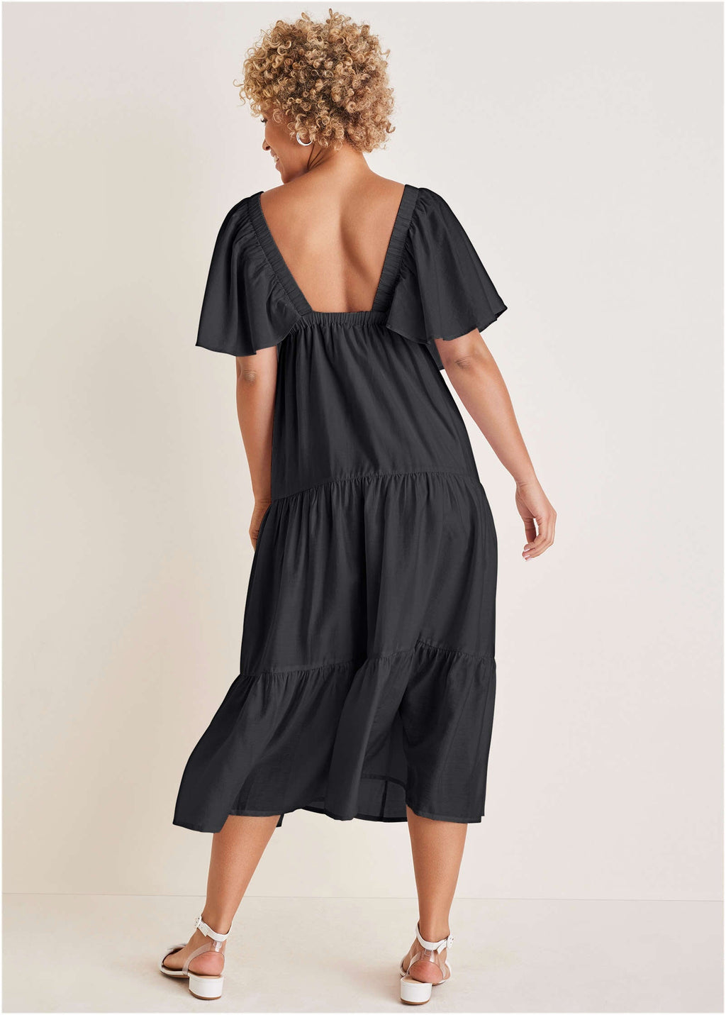 Crinkle Midi Dress - Black