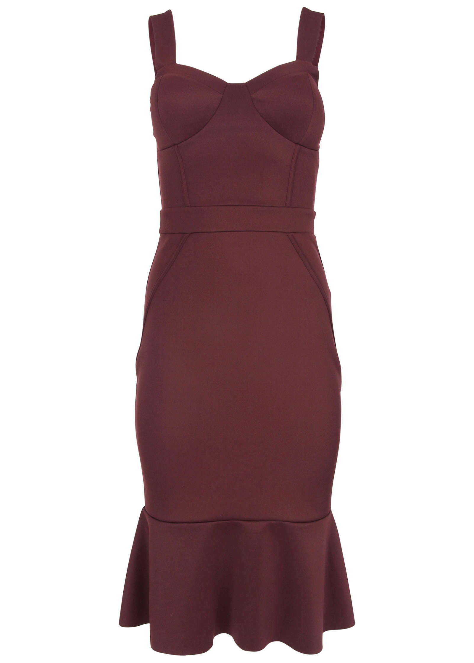 Ruffle Trim Midi Dress - Wine