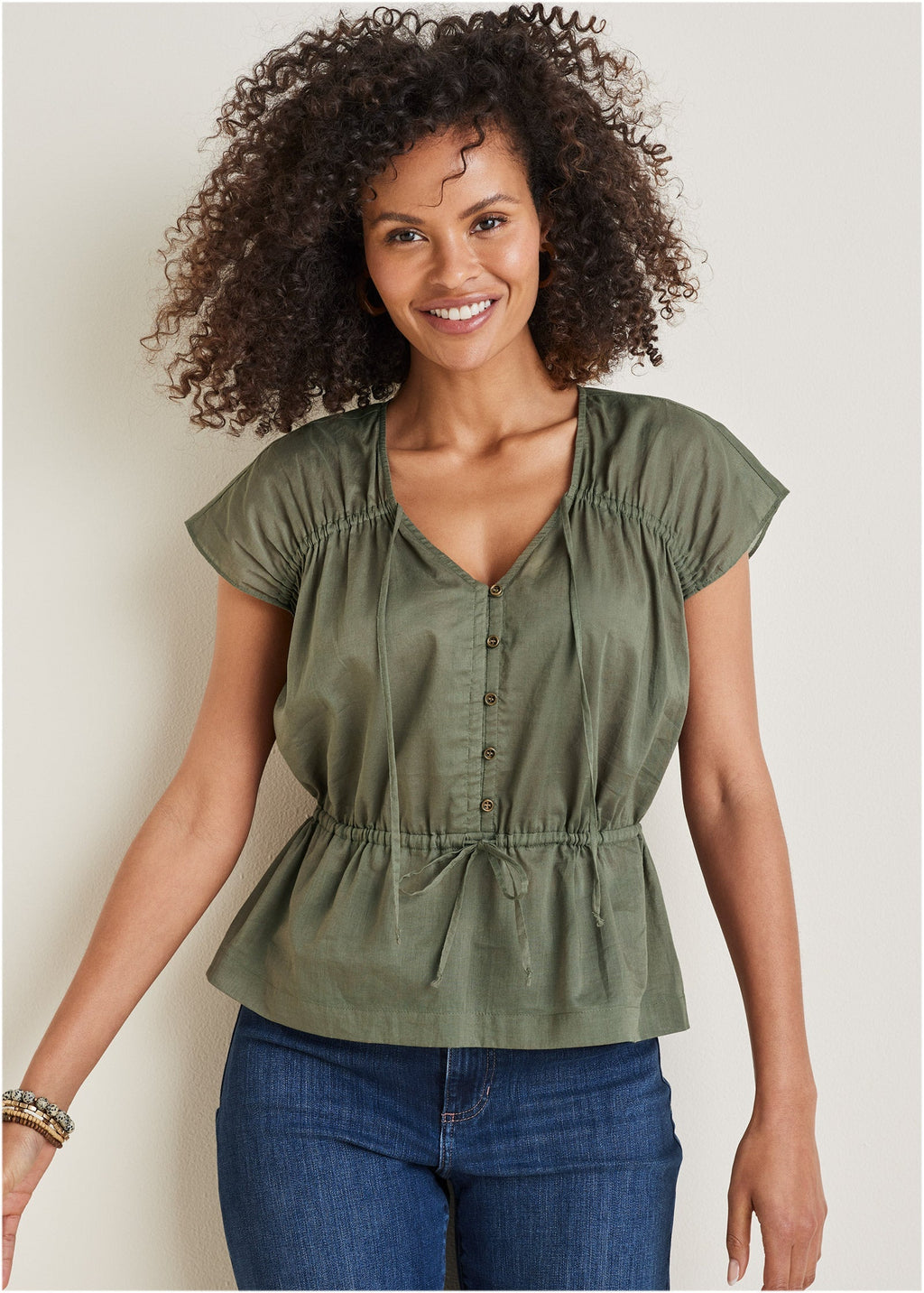 Adjustable Tie Front Top - Olive