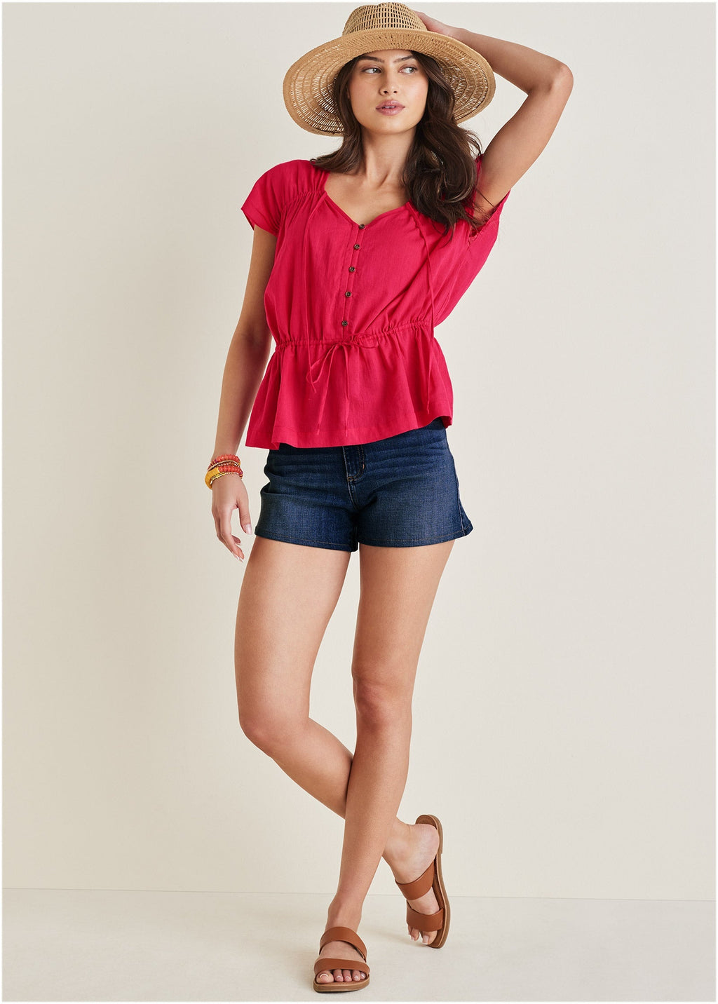 Adjustable Tie Front Top - Dark Pink