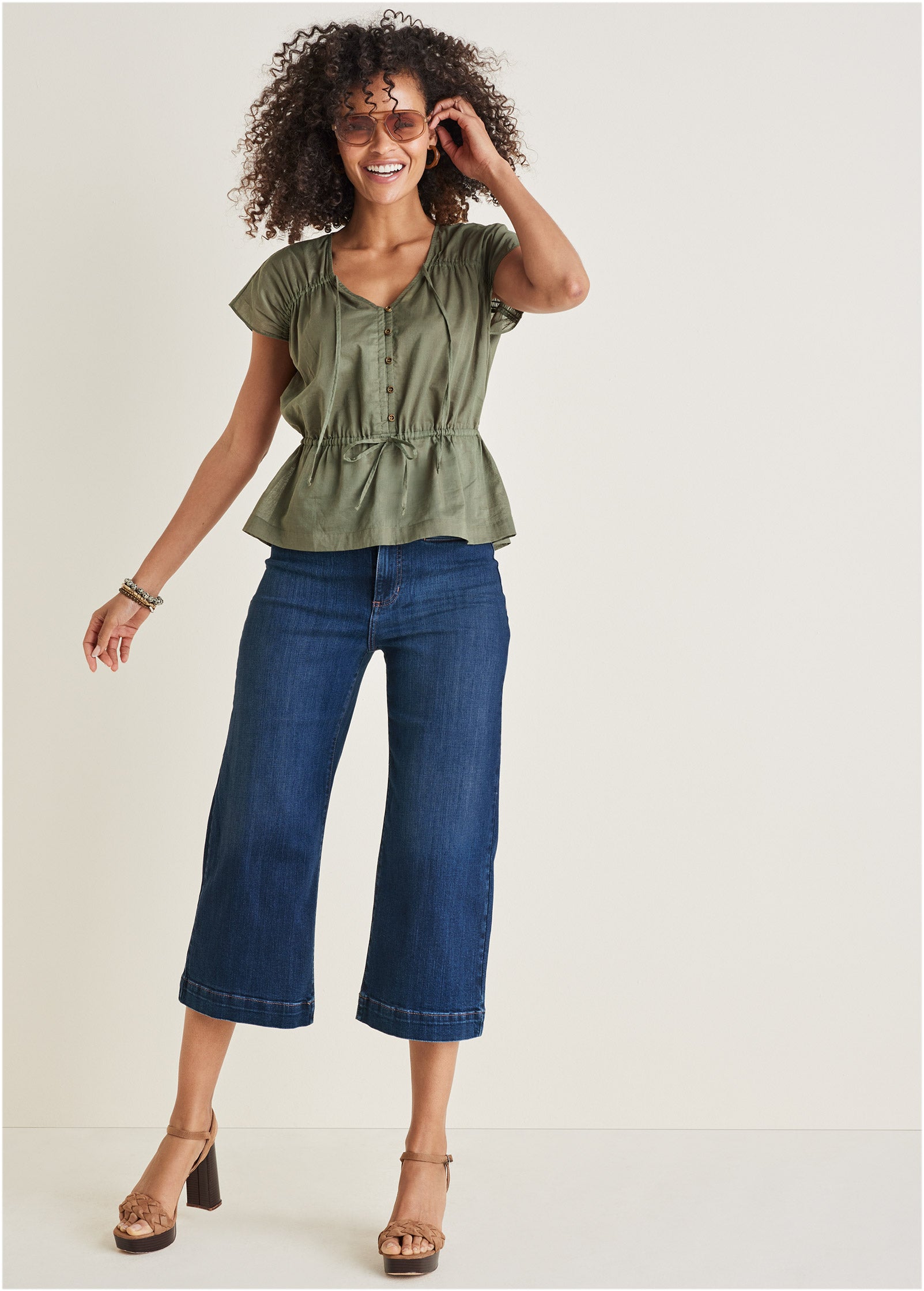 Adjustable Tie Front Top - Olive