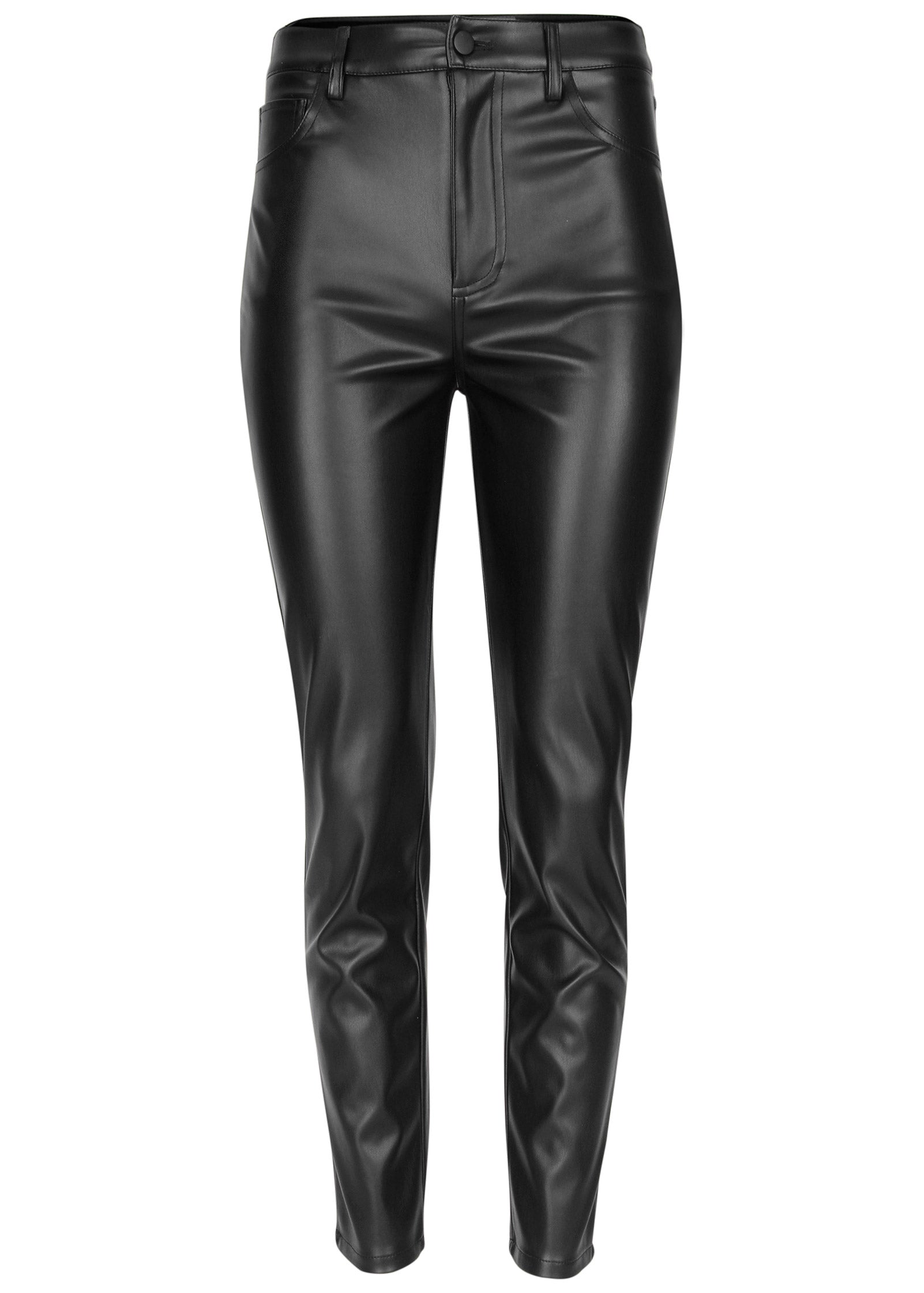 Faux Leather Straight Pants - Jet Black