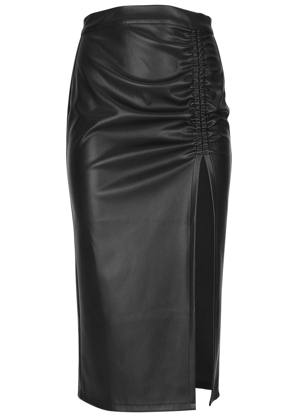 Faux Leather Midi Skirt - Jet Black