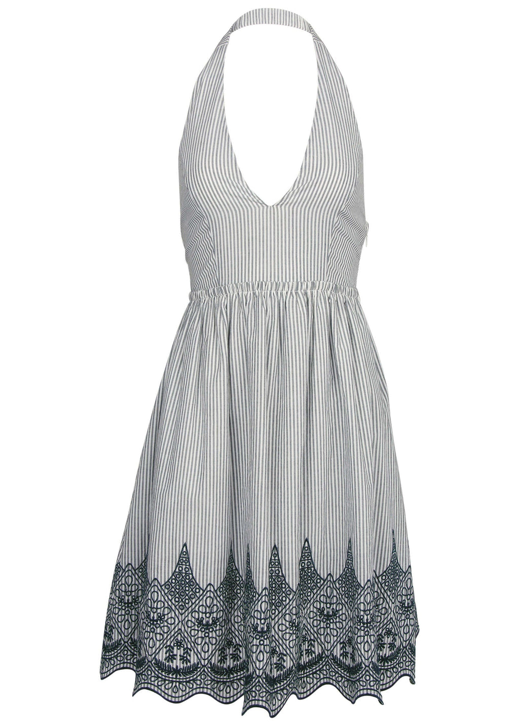 Embroidered Midi Dress - Black & Ecru