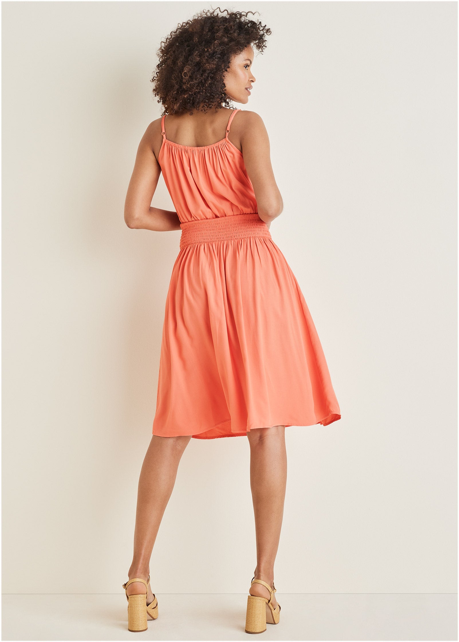 Smocked Midi Dress - Burnt Coral