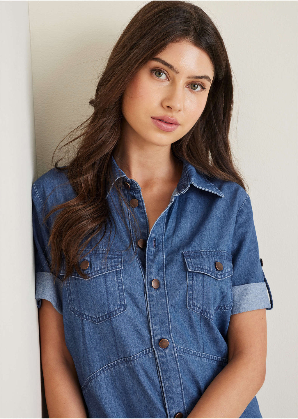Denim Midi Shirt Dress - Medium Wash