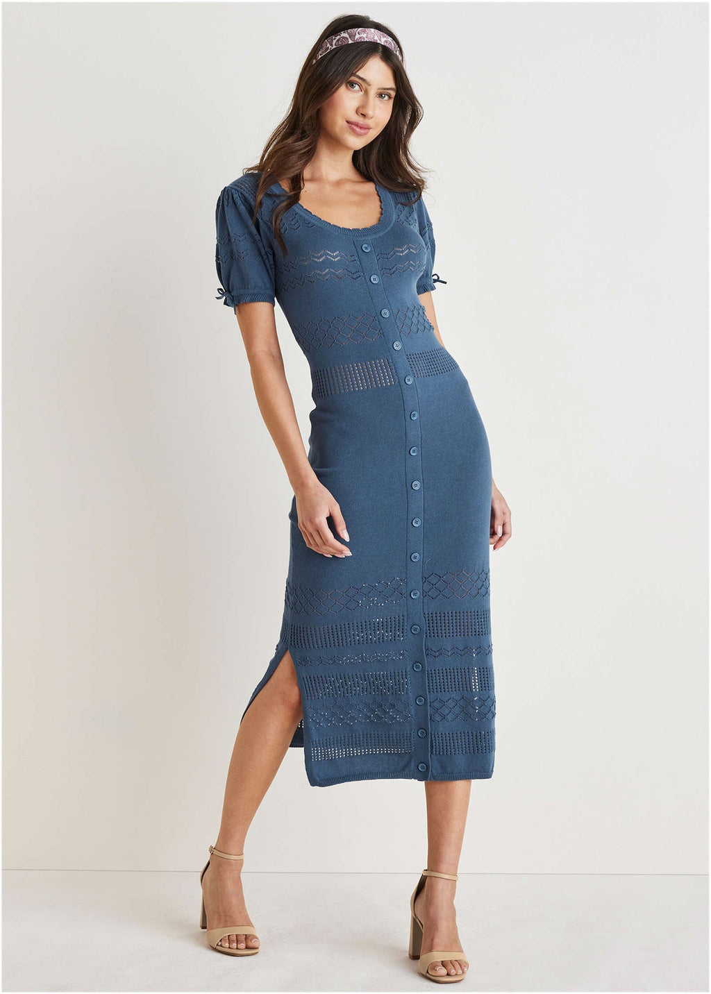 Pointelle Midi Dress - Ensign Blue