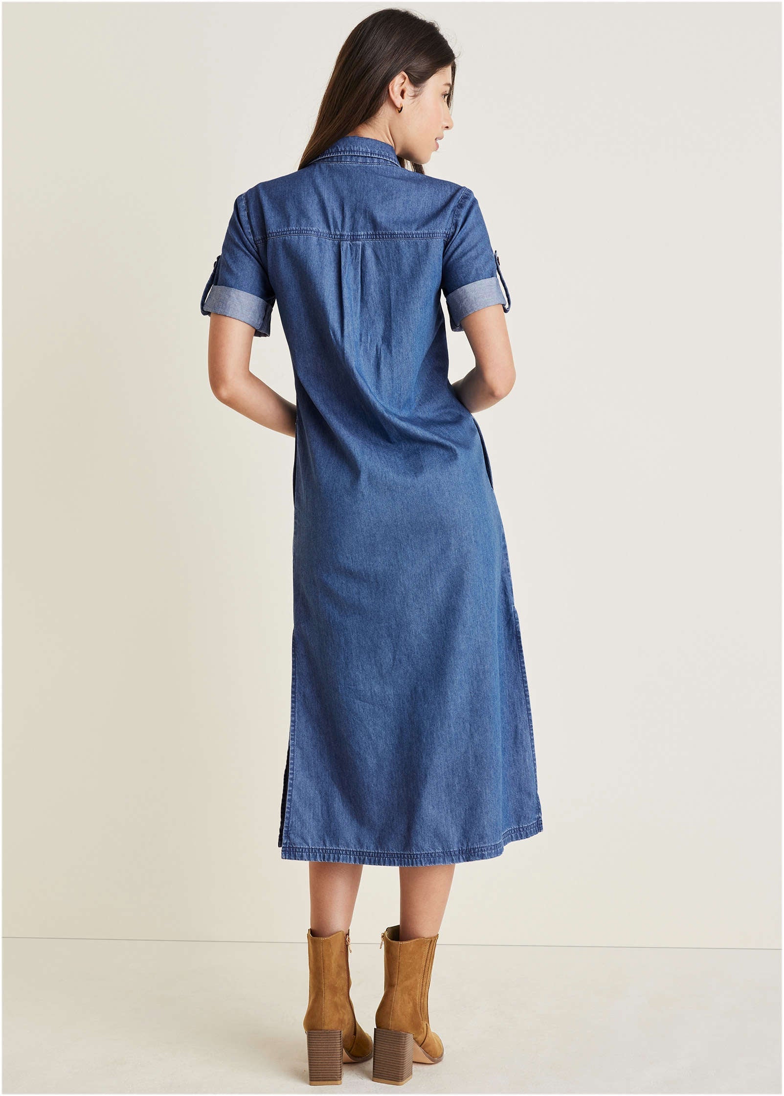 Denim Midi Shirt Dress - Medium Wash