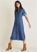 Denim Midi Shirt Dress - Medium Wash