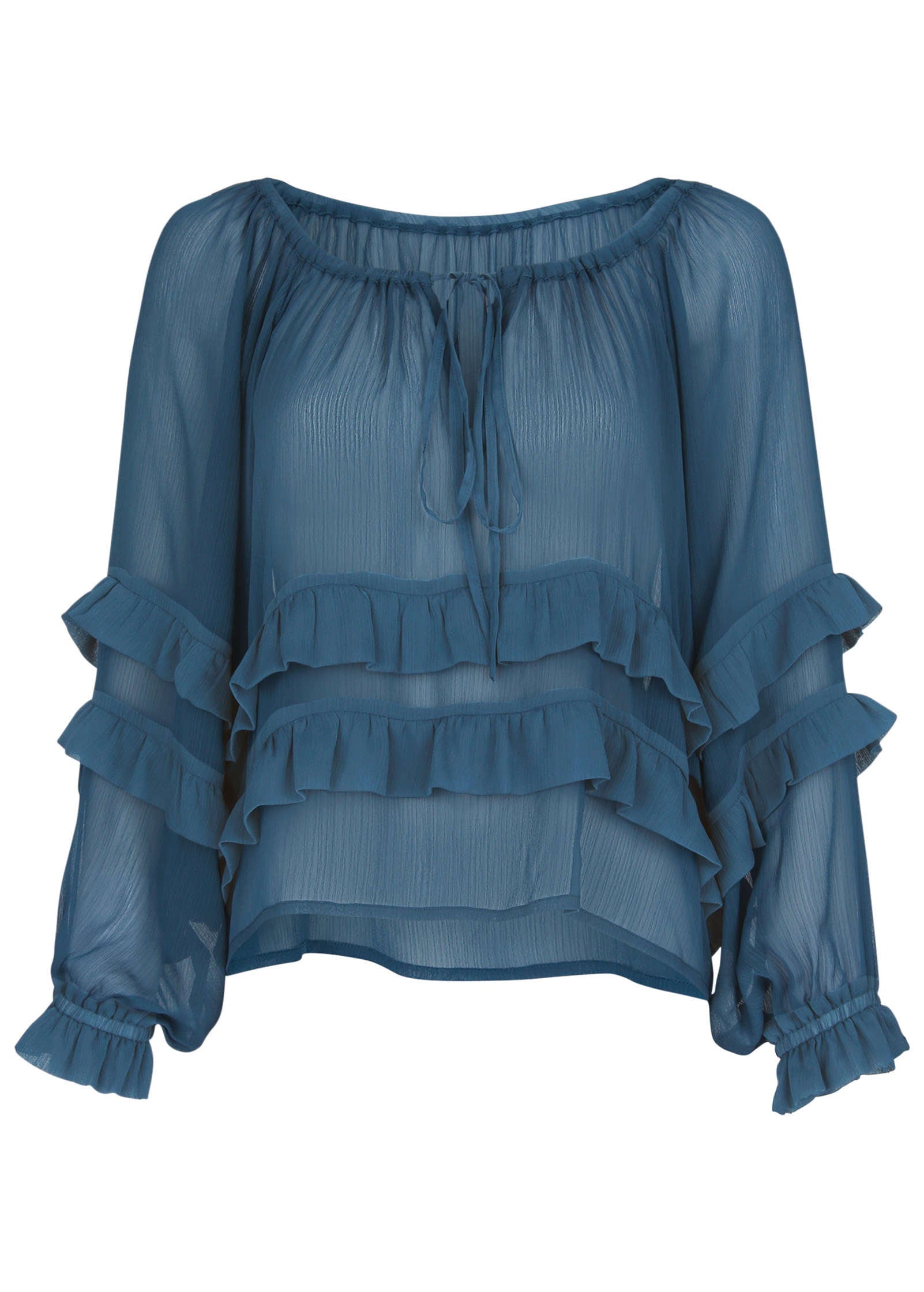 Chiffon Ruffled Blouse - Ensign Blue