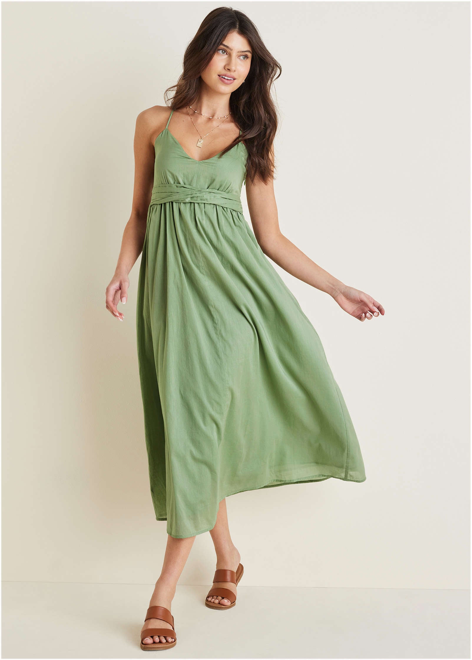 Spaghetti Strap Maxi Dress - Basil