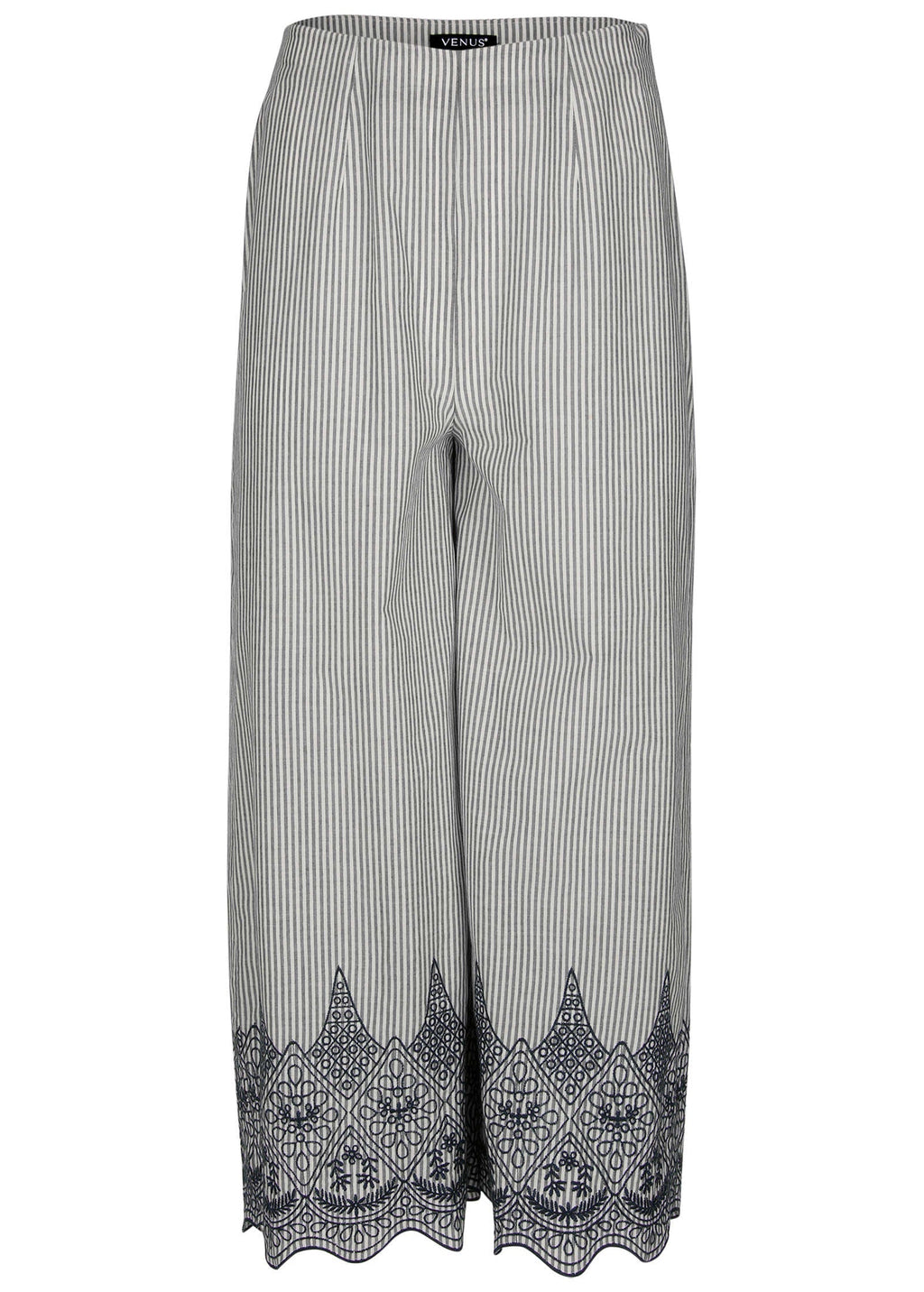 Pinstripe Eyelet Crop Pants - Black & Ecru