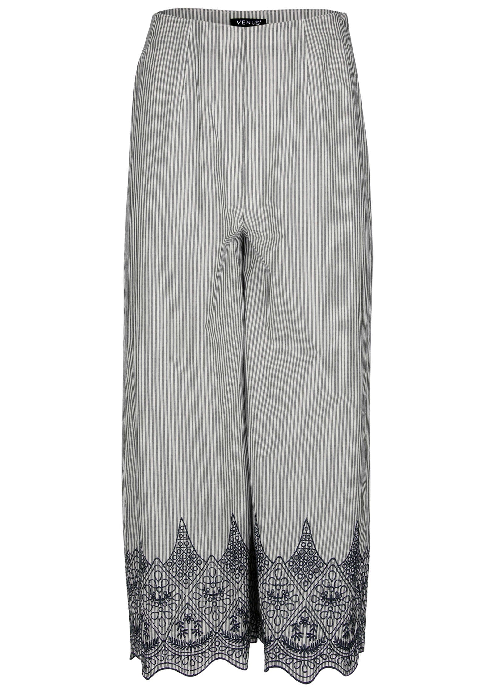 Pinstripe Eyelet Crop Pants - Black & Ecru