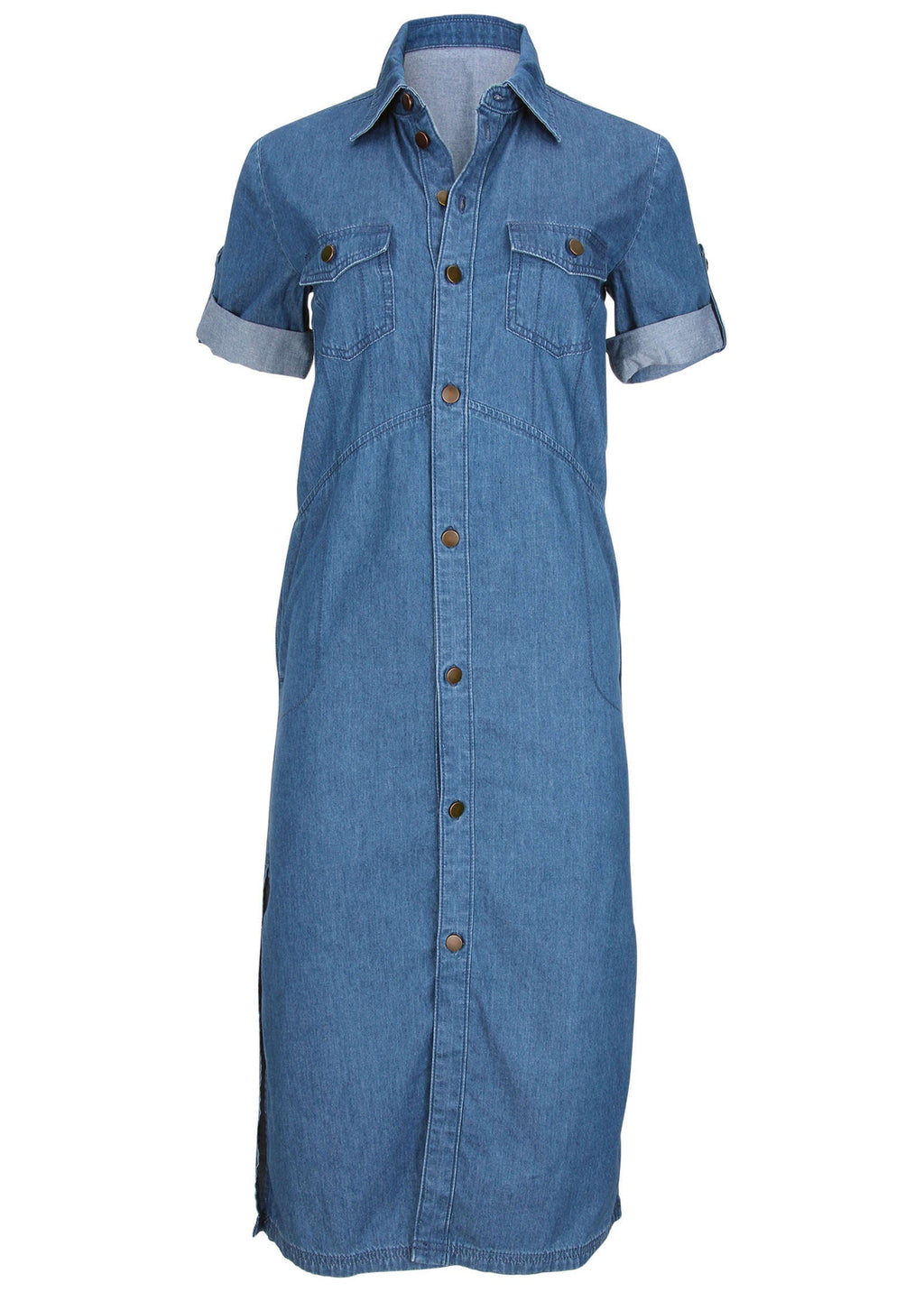 Denim Midi Shirt Dress - Medium Wash