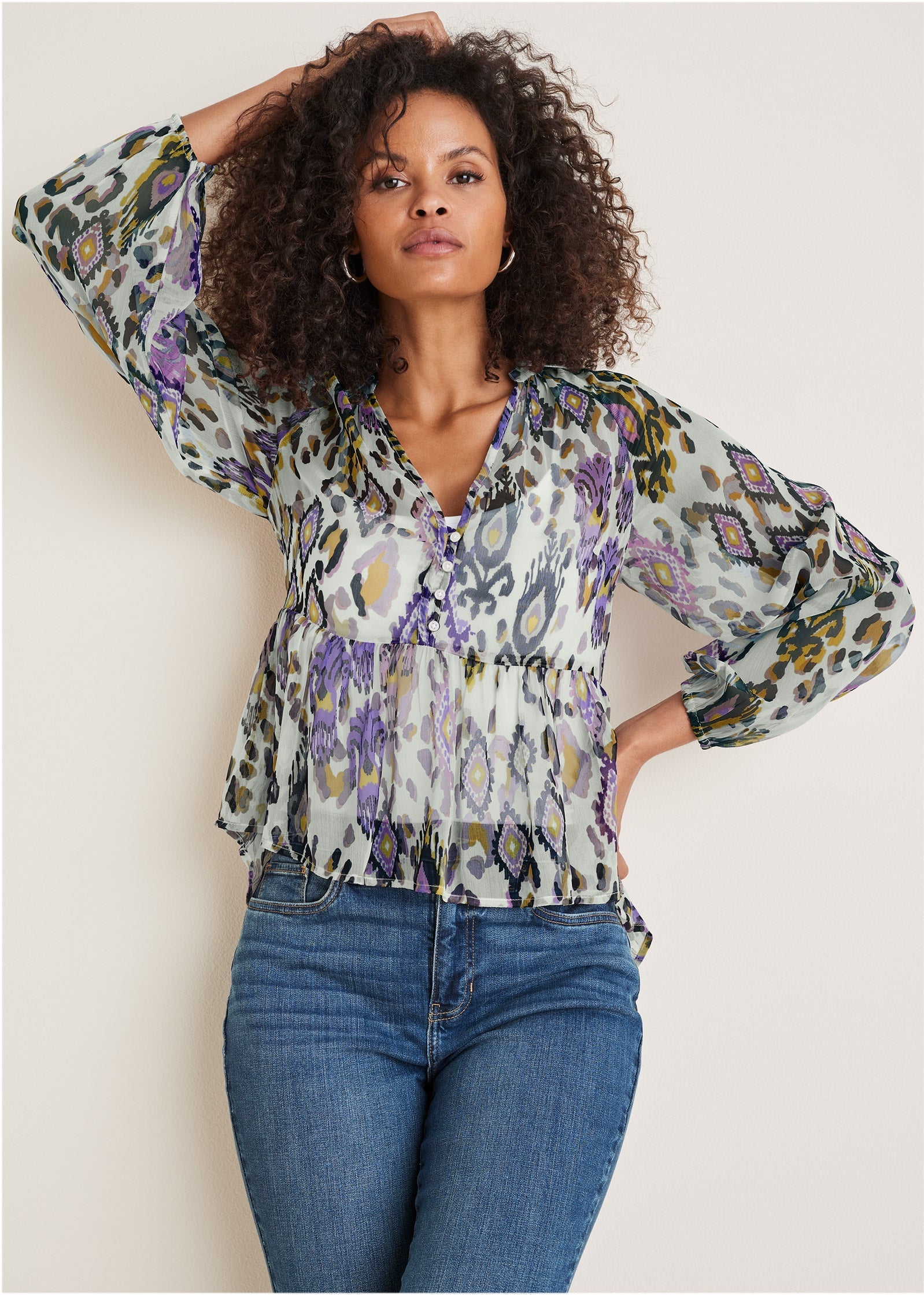 Chiffon Printed Blouse - Desert Ikat